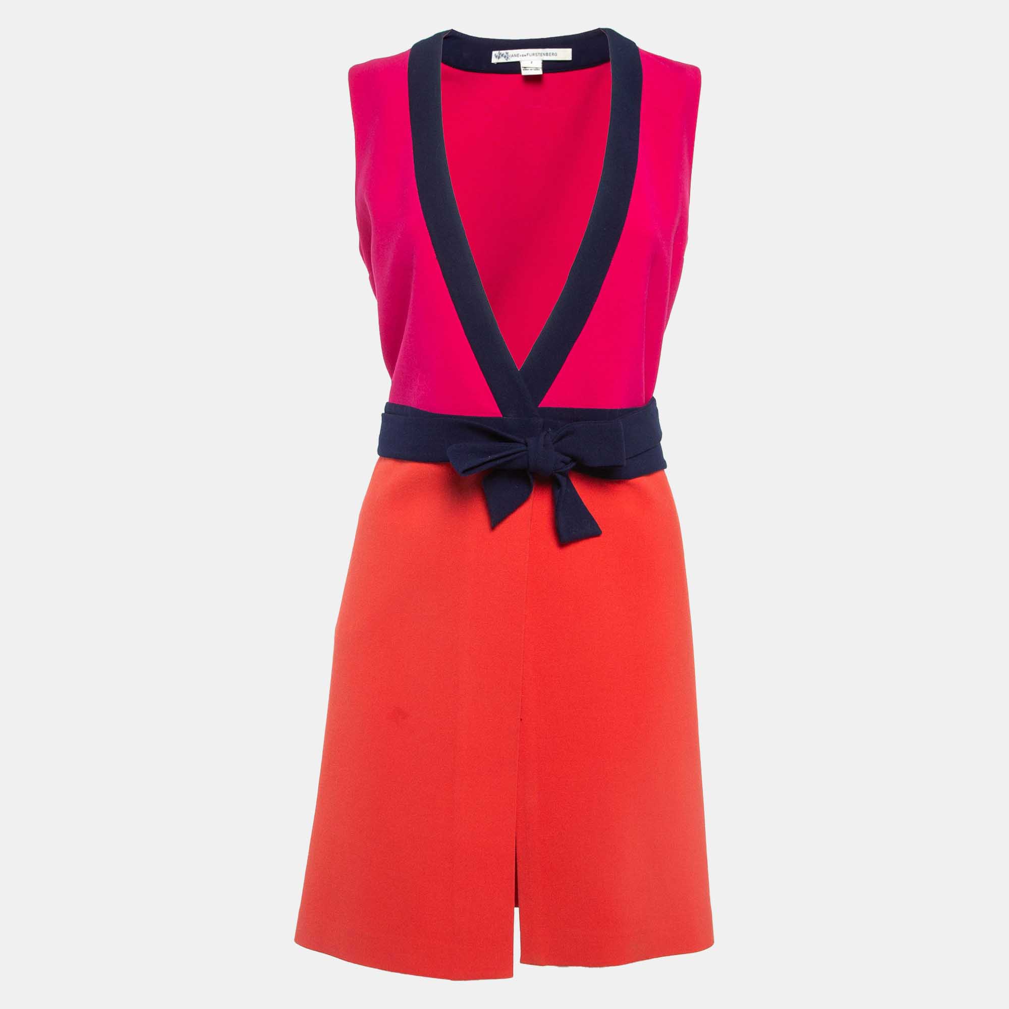 

Diane Von Furstenberg Pink/Orange Crepe Wrap Mini Dress S