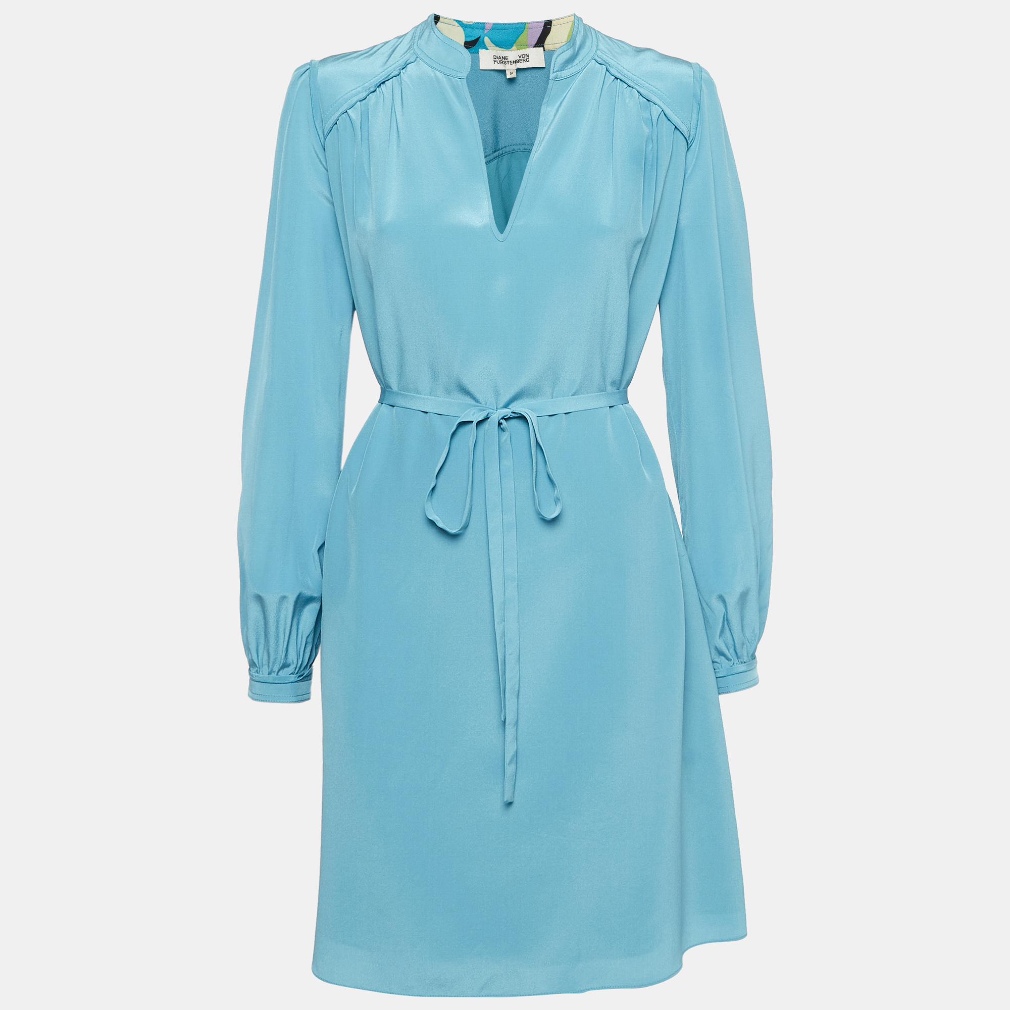 

Diane Von Furstenberg Blue Silk Belted Mini Shift Dress M