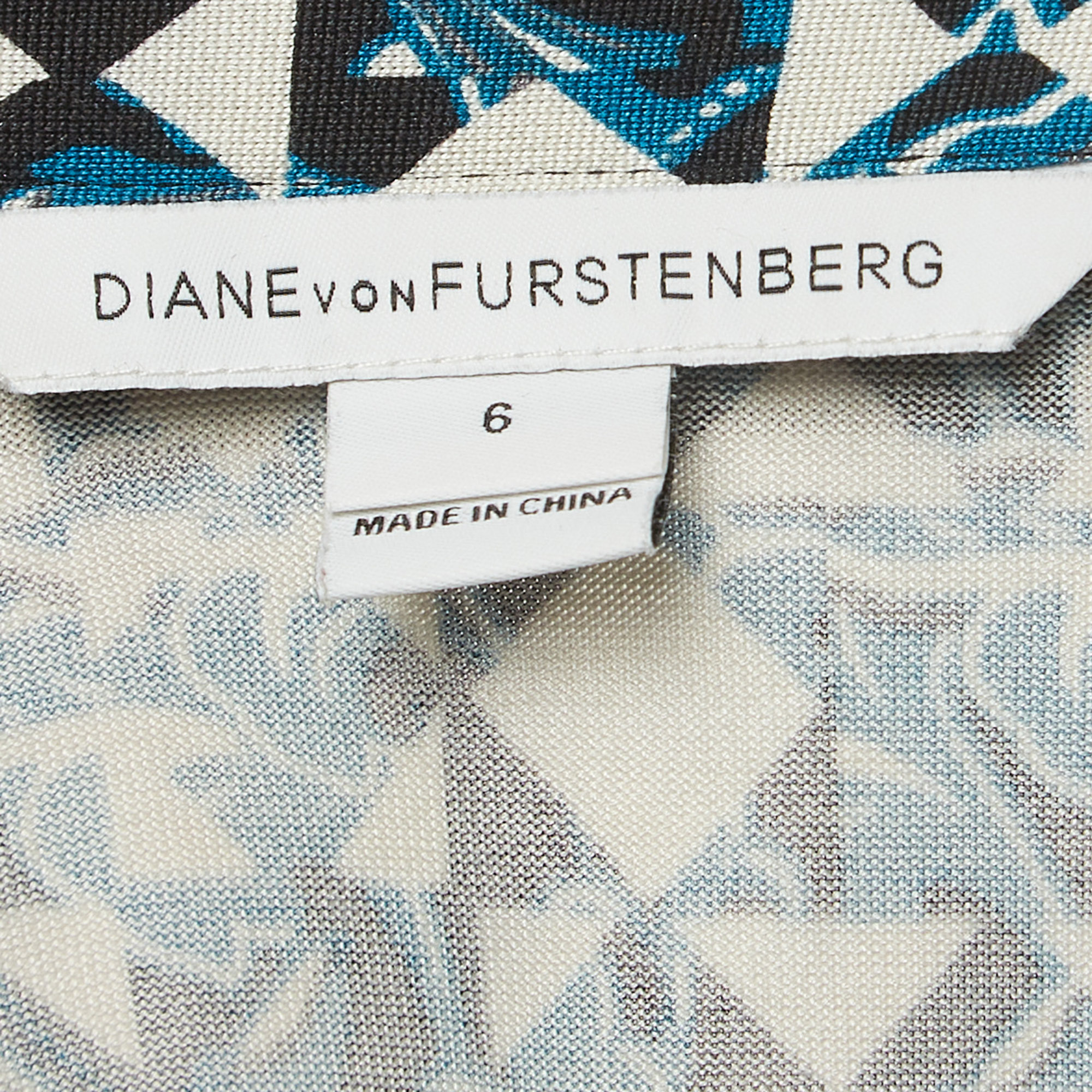 Diane Von Furstenberg Blue Printed Silk Jersey Wrap Dress M 