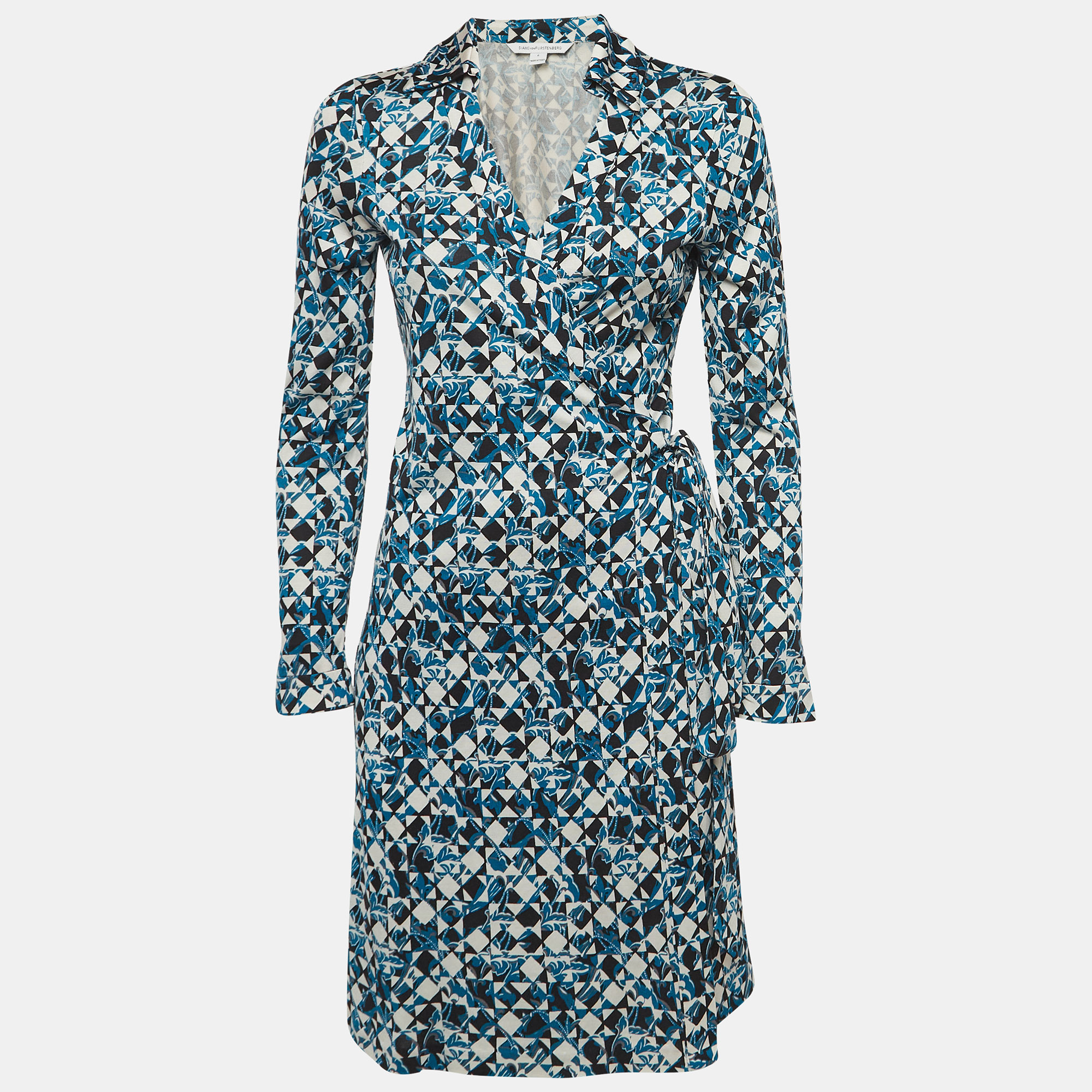 

Diane Von Furstenberg Blue Printed Silk Jersey Wrap Dress M
