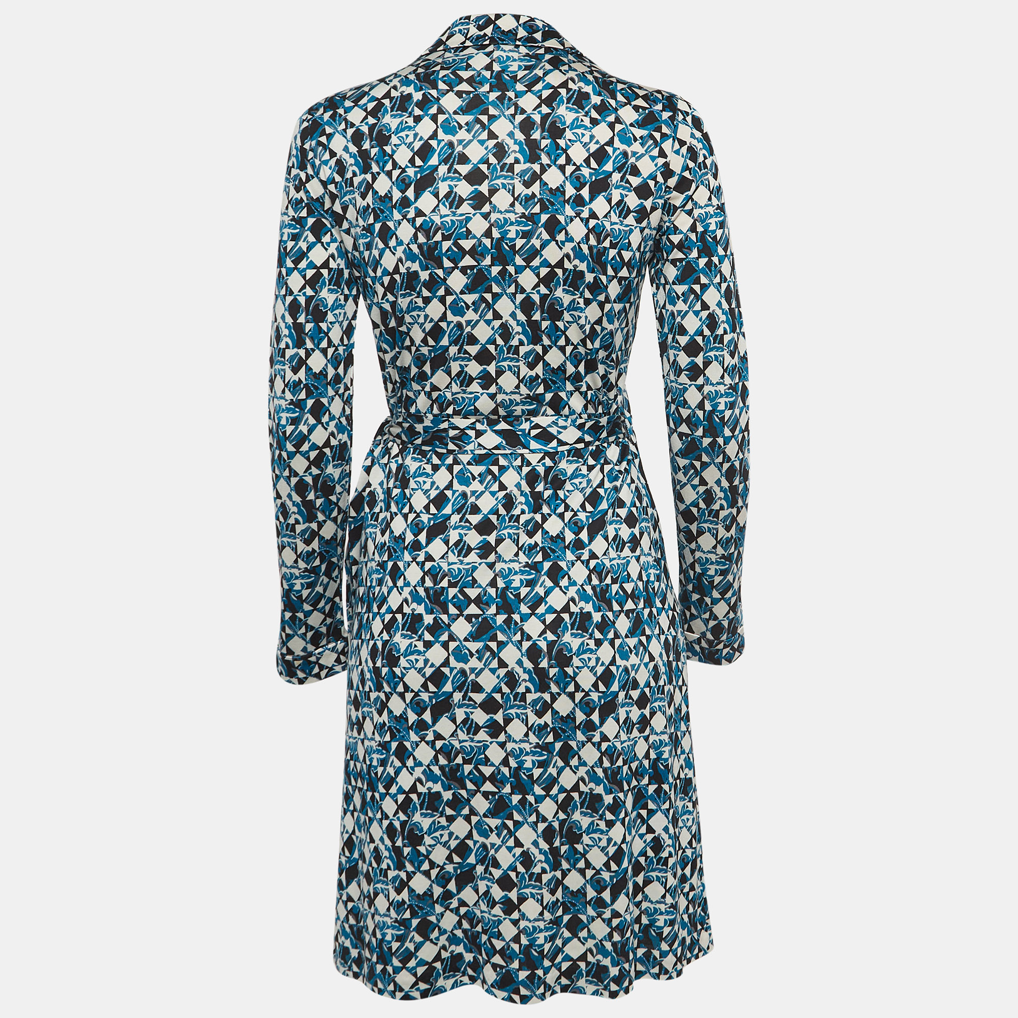 Diane Von Furstenberg Blue Printed Silk Jersey Wrap Dress M 