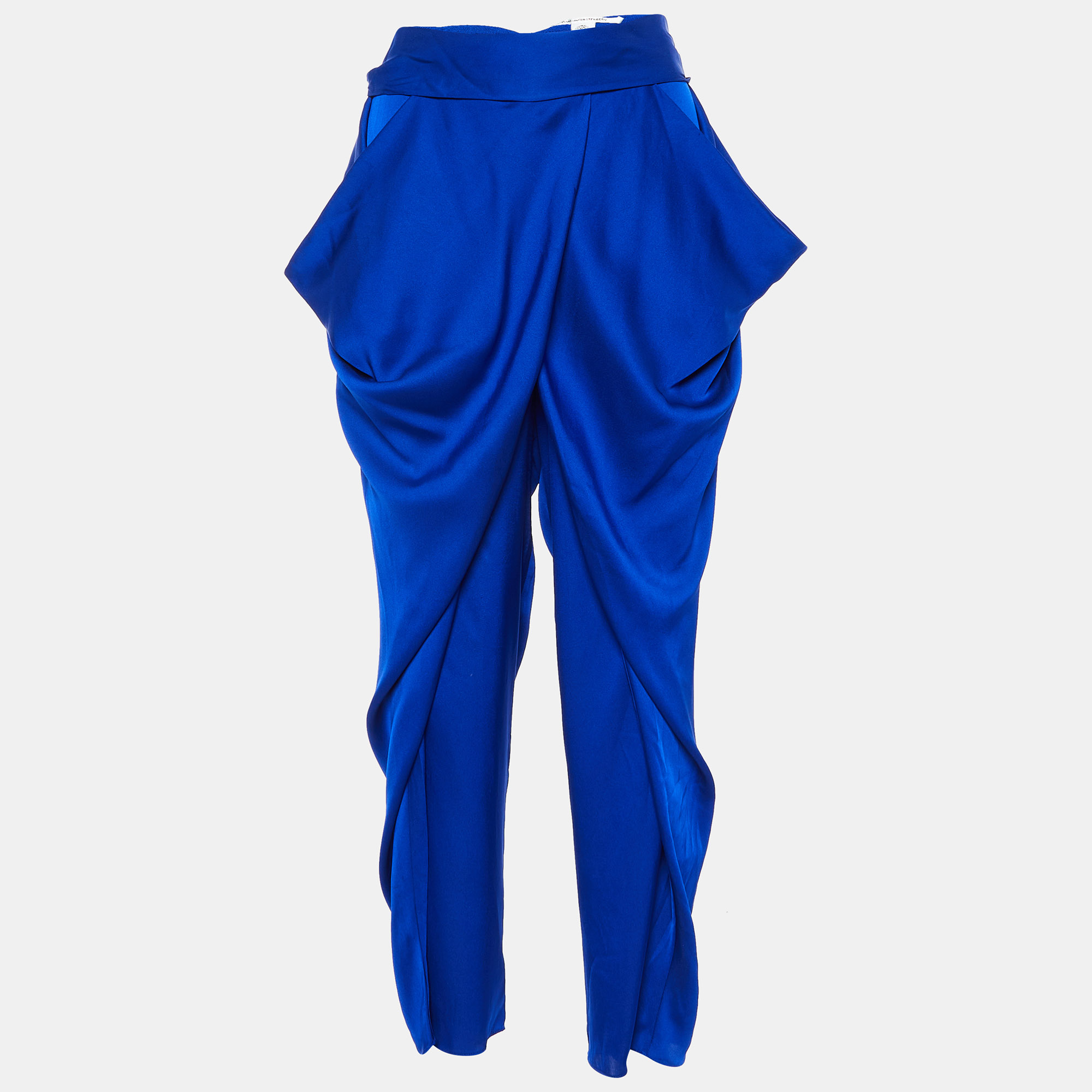 

Diane Von Furstenberg Royal Blue Silk Waist Bow Detail Pegged Pants S