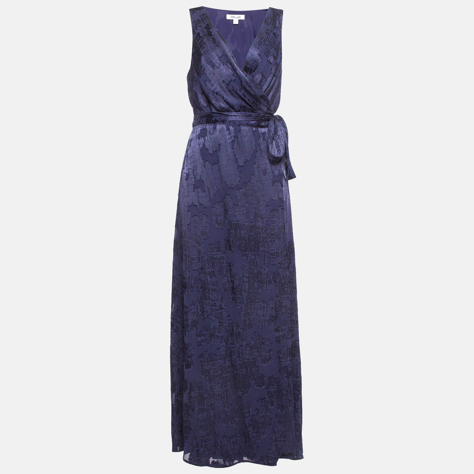 

Diane Von Furstenberg Navy Blue Jacquard Maxi Wrap Dress L
