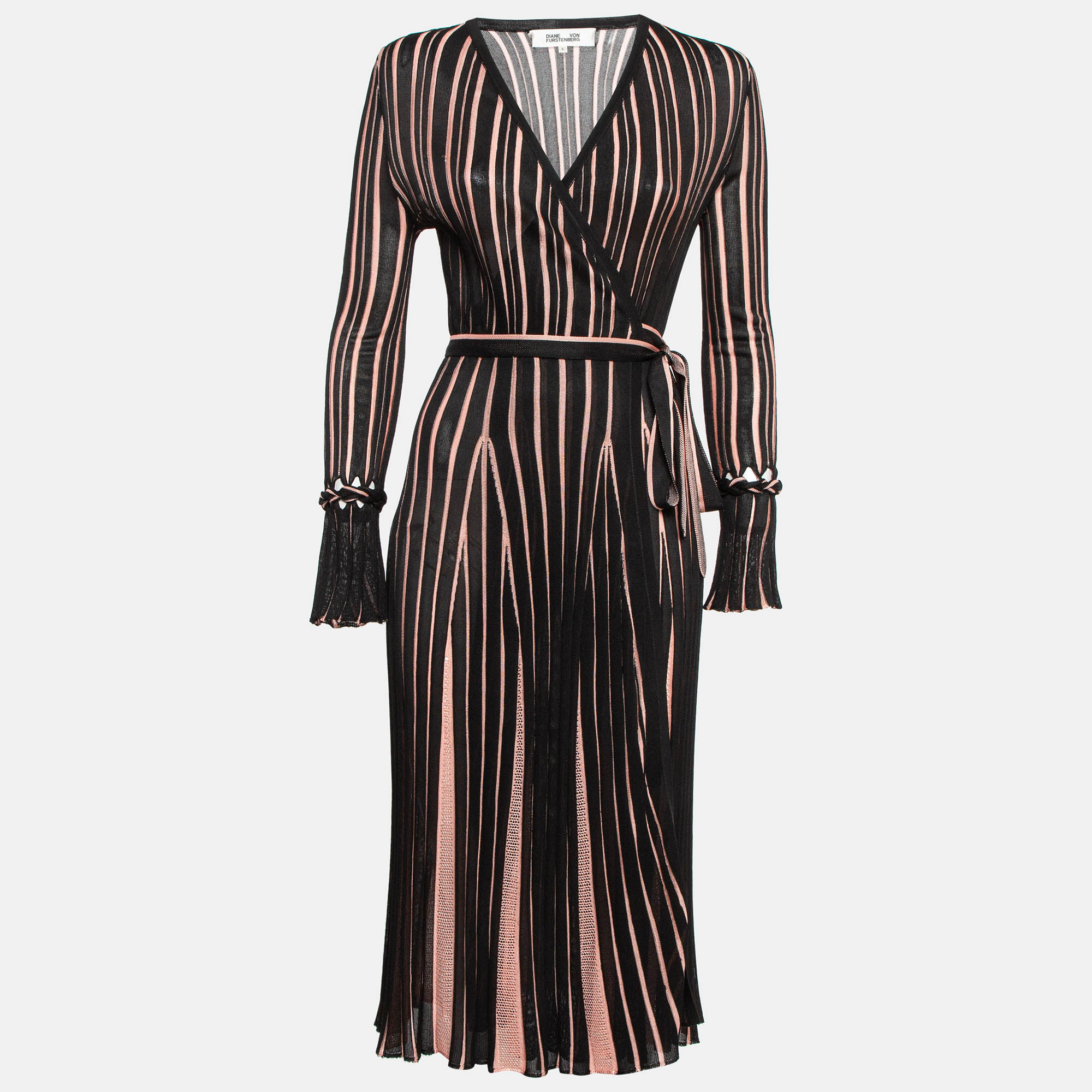 

Diane Von Furstenberg Black/Pink Stretch Knit Edeline Wrap Dress S