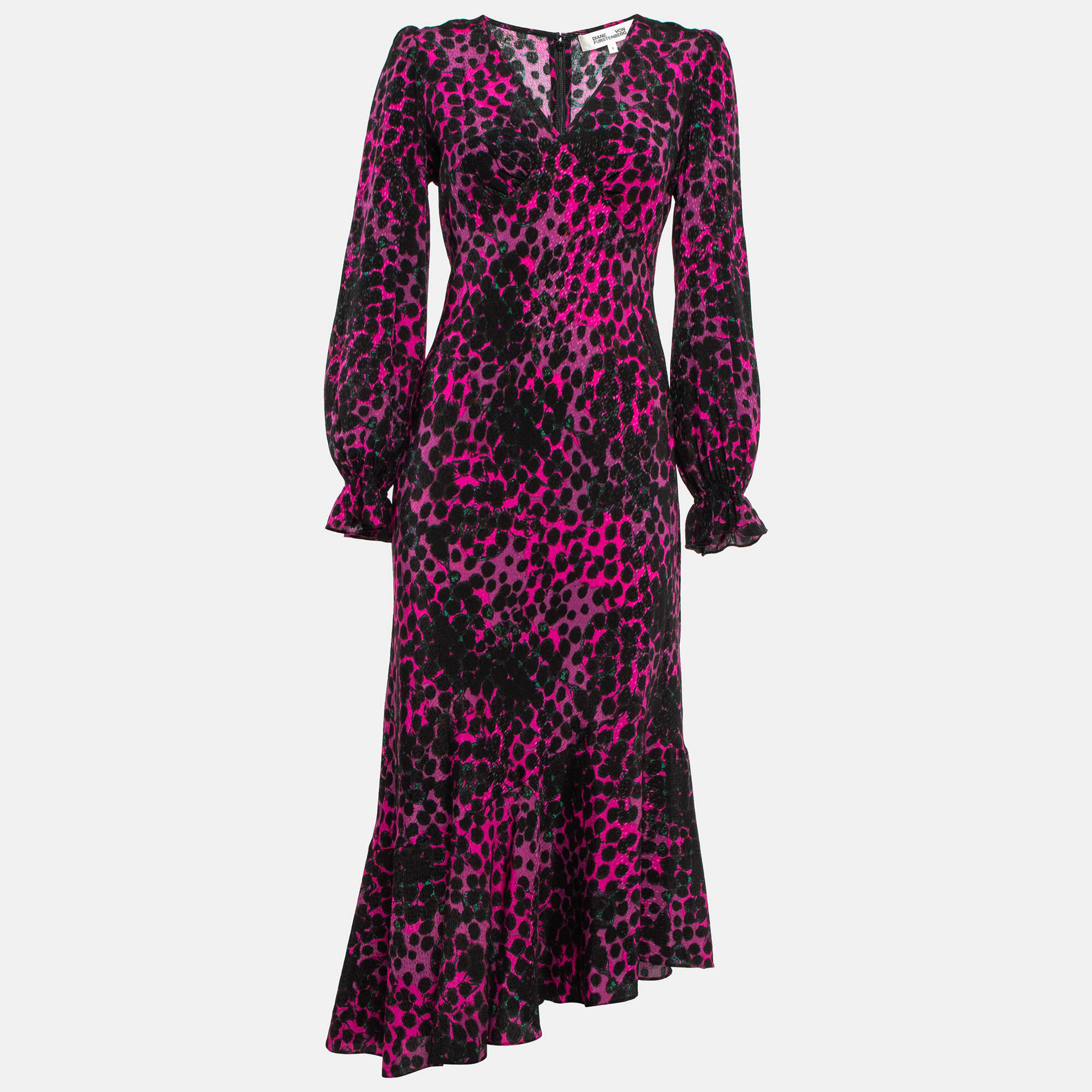 Pre-owned Diane Von Furstenberg Pink Printed Jacquard Manal Midi Dress S