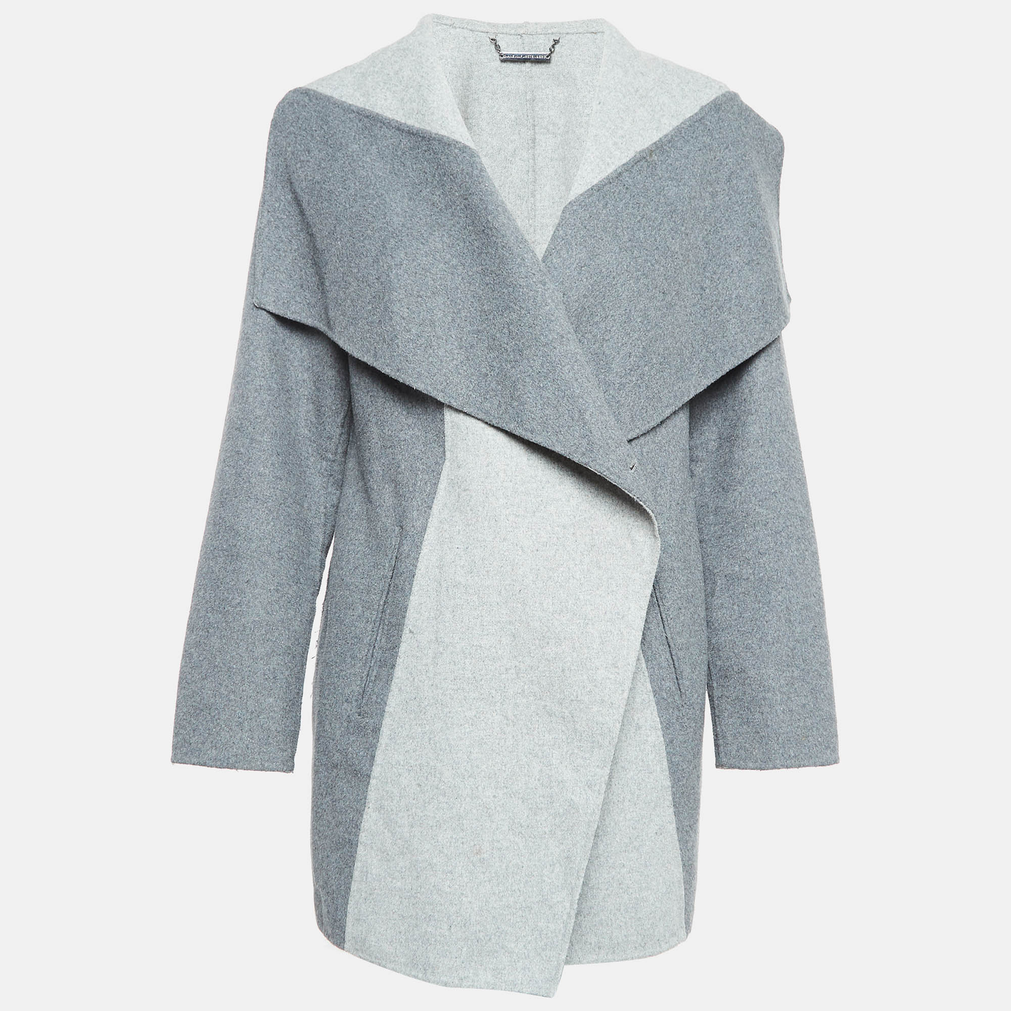 

Diane Von Furstenberg Grey Wool Blend Open Front Overcoat L