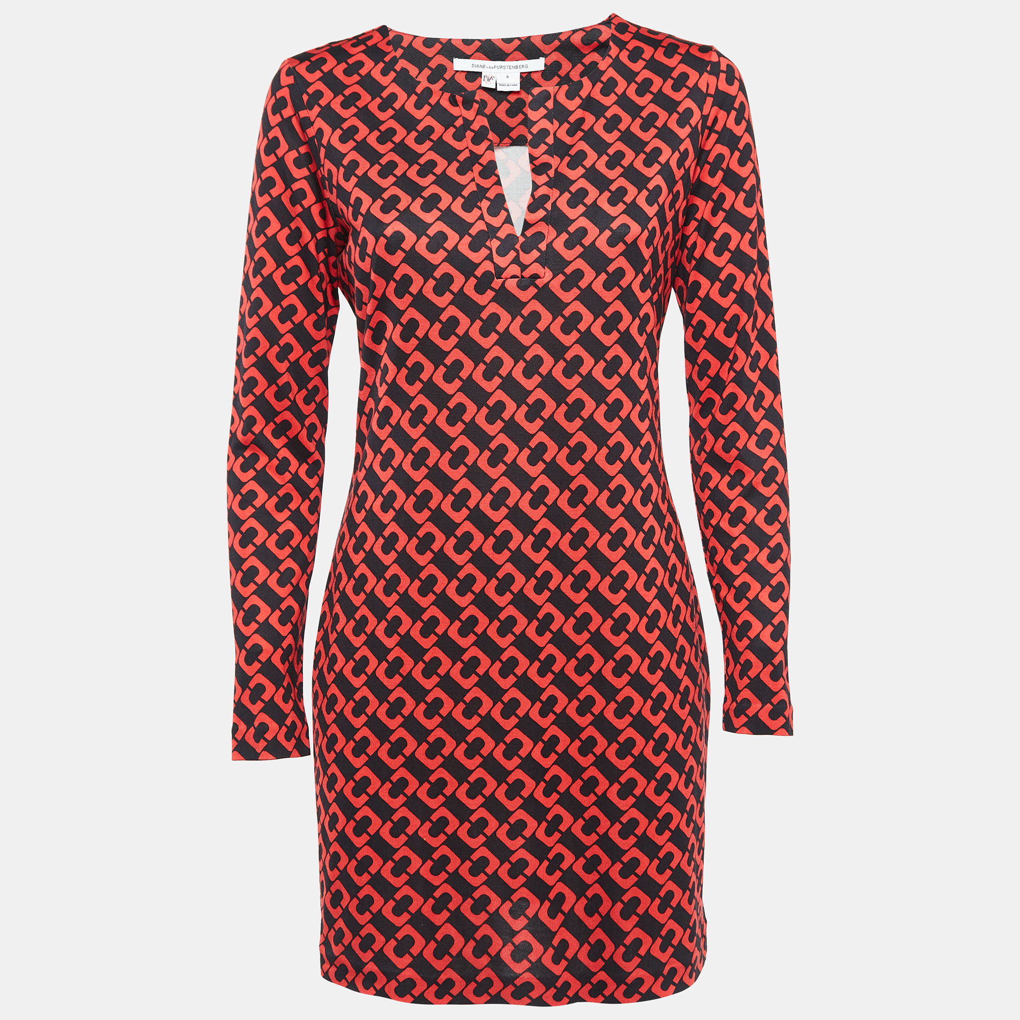 

Diane Von Furstenberg Red Printed Silk Jersey Mini Dress M