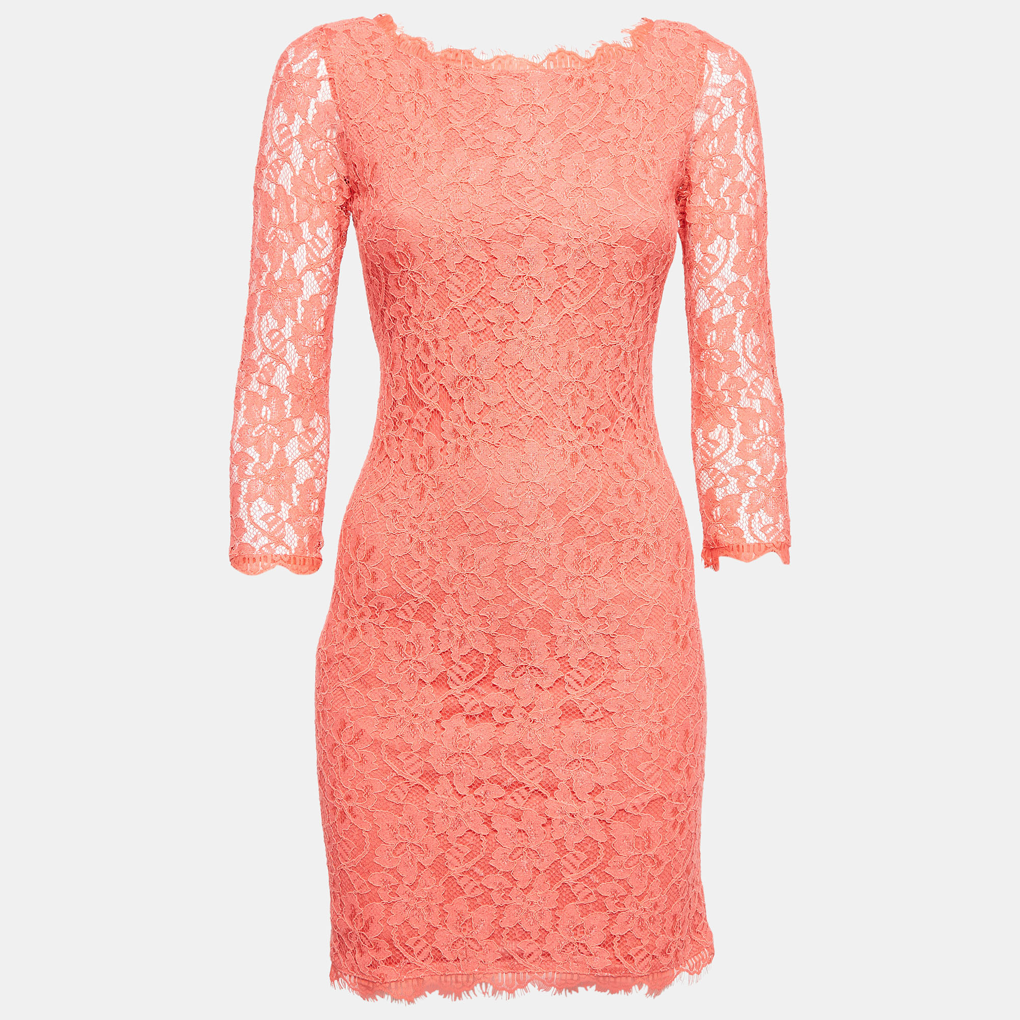 

Diane Von Furstenberg Coral Pink Lace Long Sleeve Mini Dress S