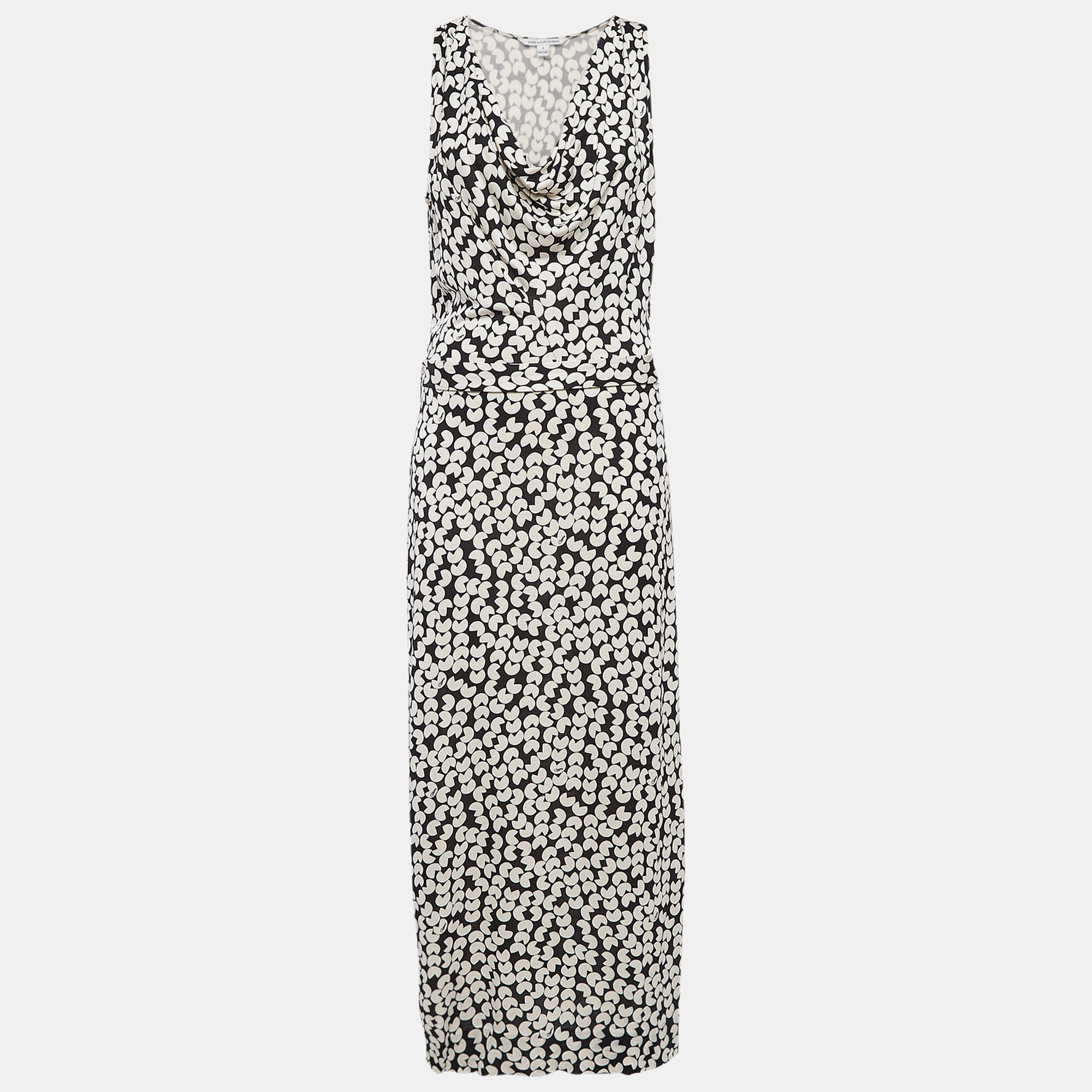 

Diane Von Furstenberg Black/White Gili Print Tie-Up Waist Maxi Dress M