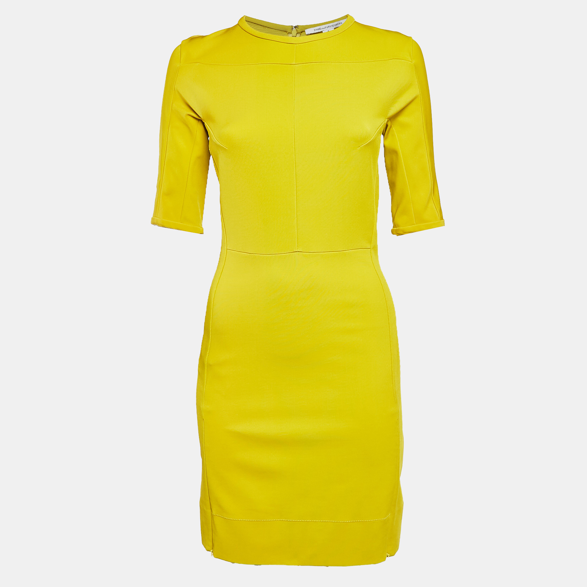 

Diane Von Furstenberg Acid Yellow Jersey Oka Sheath Dress M