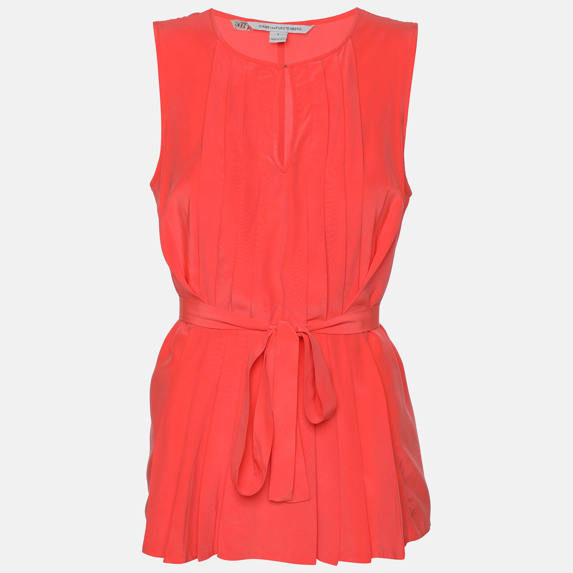 

Diane Von Furstenberg Neon Orange Silk Belgin Sleeveless Top S