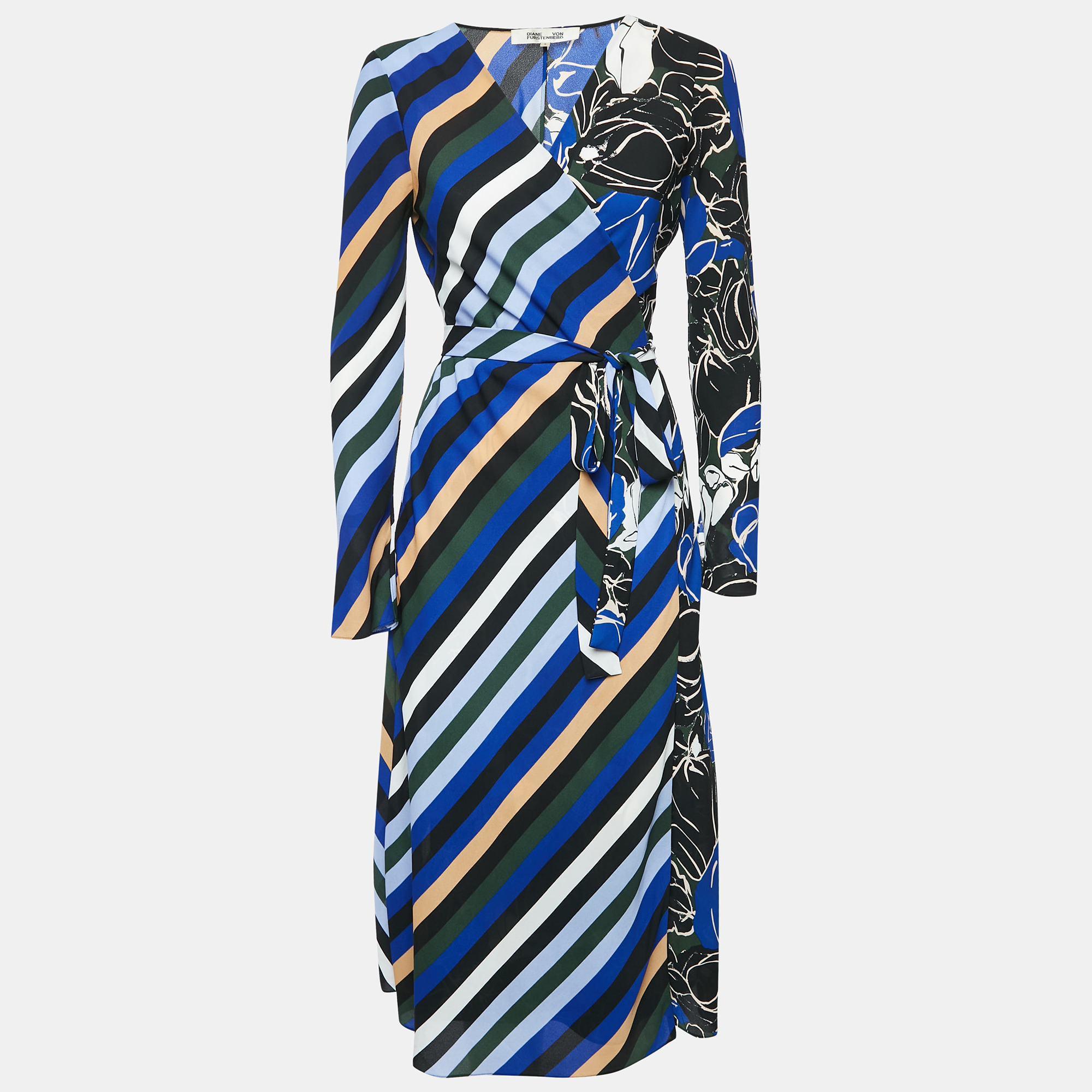 

Diane Von Furstenberg Blue/Multicolor Printed Crepe Wrap Dress S