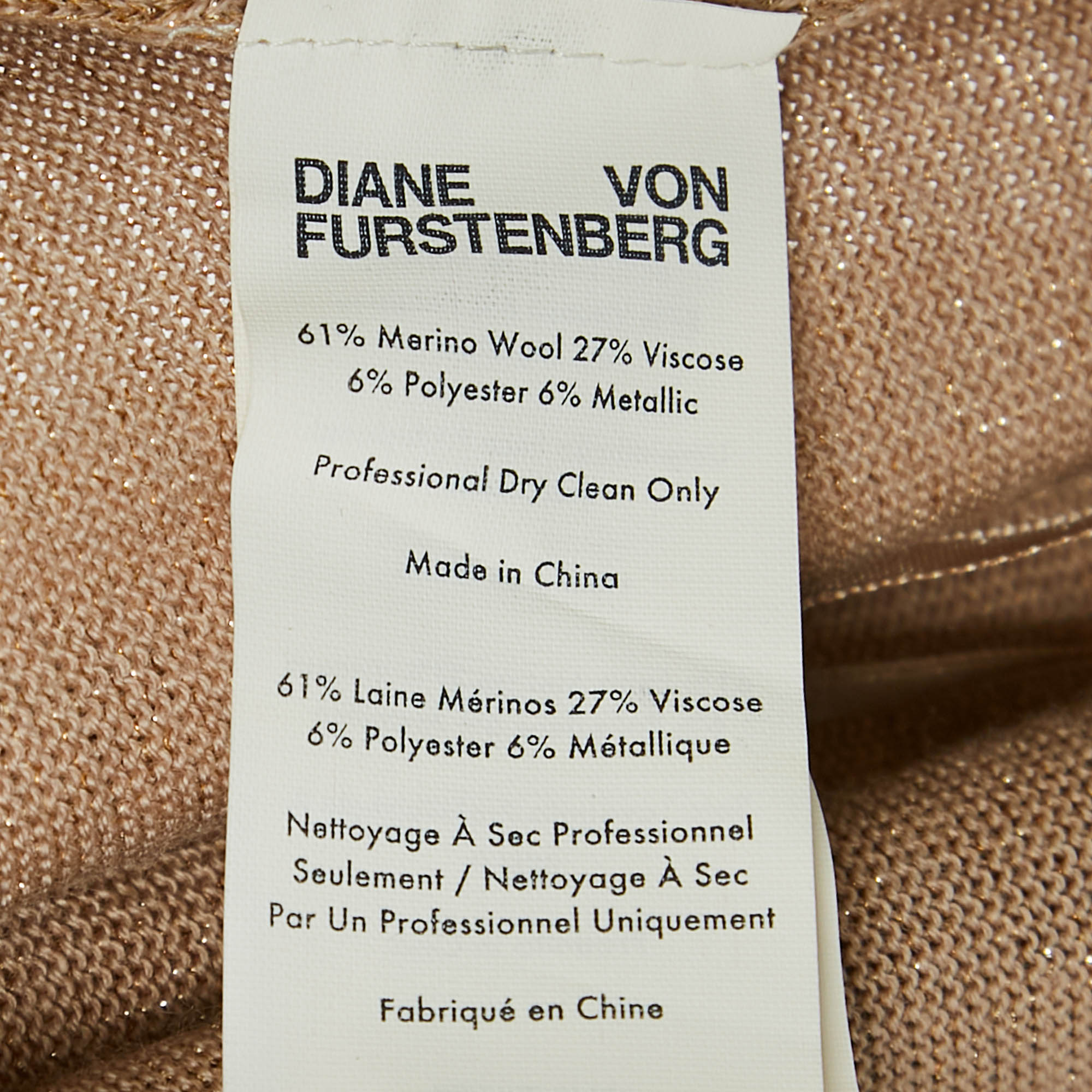 Diane Von Furstenberg Gold Lurex Knit Wrap Dress XS 