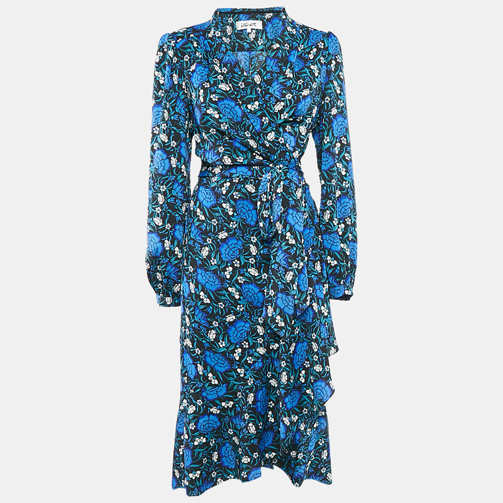 

Diane Von Furstenberg Blue Floral Print Crepe Carla Wrap Dress L