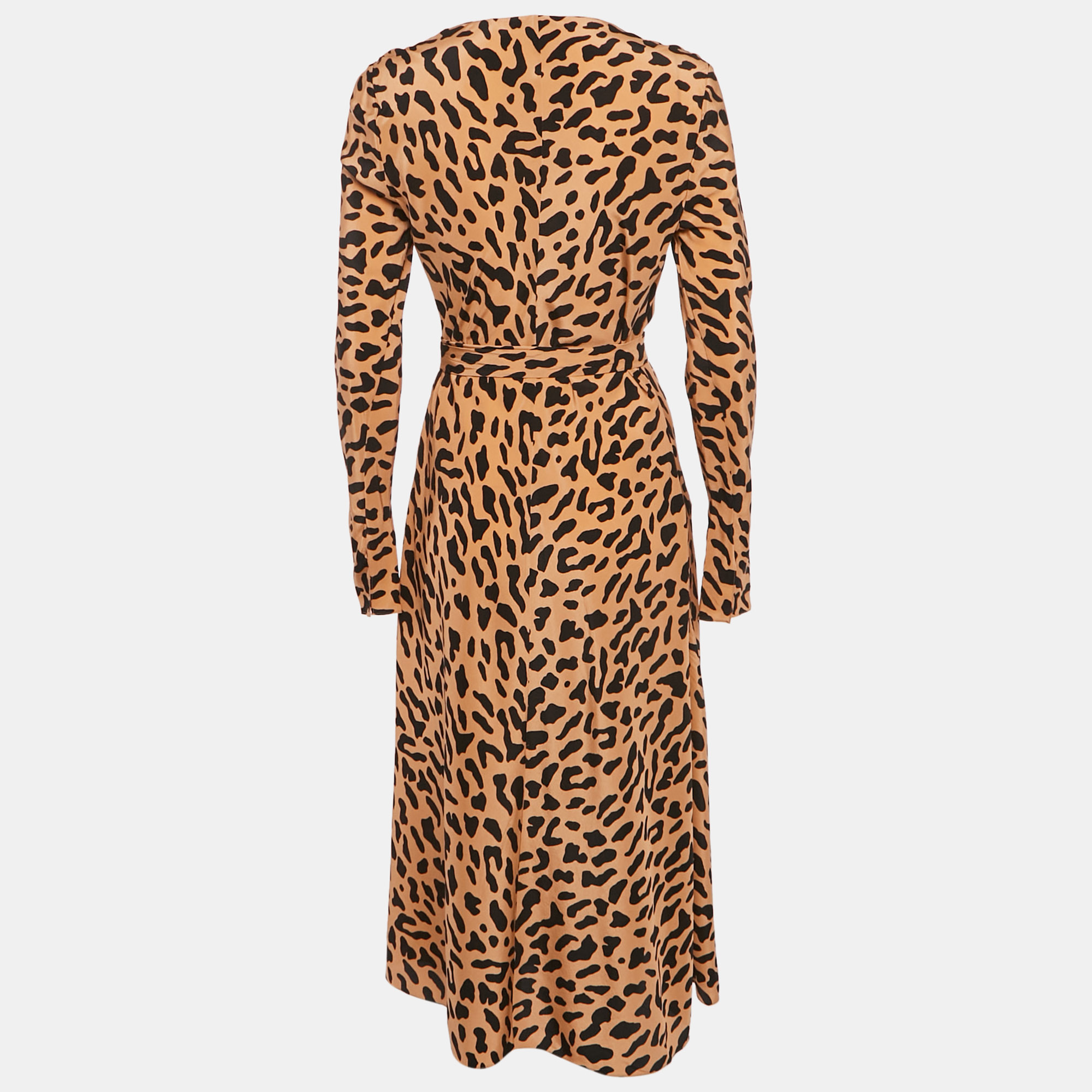 

Diane Von Furstenberg Peach Leopard Print Silk Midi Wrap Dress M, Pink