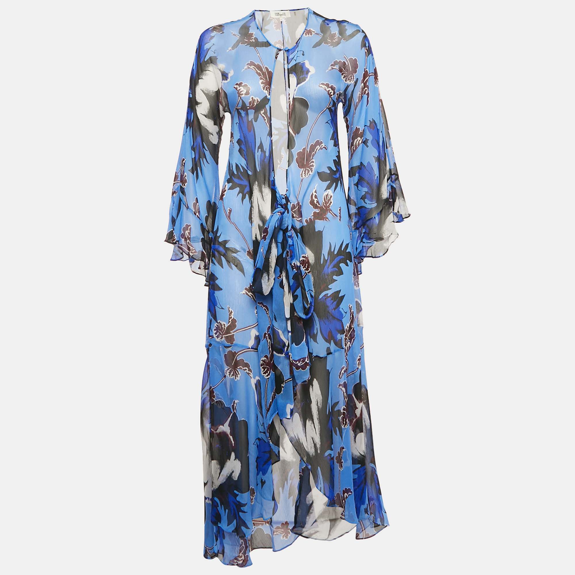 

Diane Von Furstenberg Blue Abstract Print Silk Ruffled Cover-Up XXS