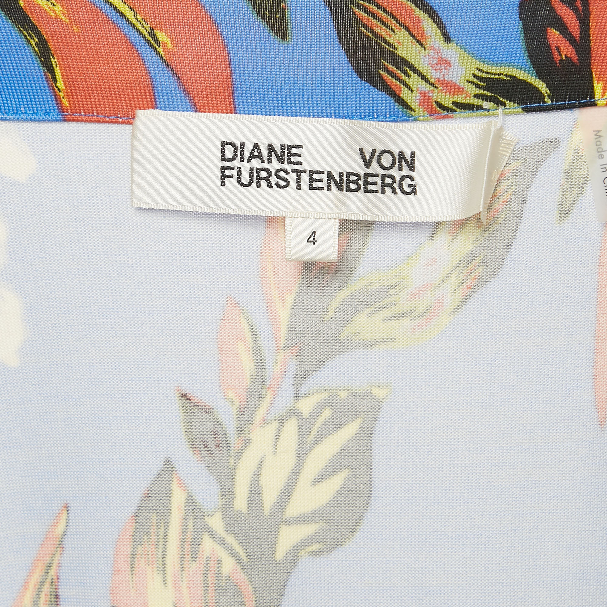 Diane Von Furstenberg Blue Floral Print Silk Jersey Maxi Wrap Dress S 