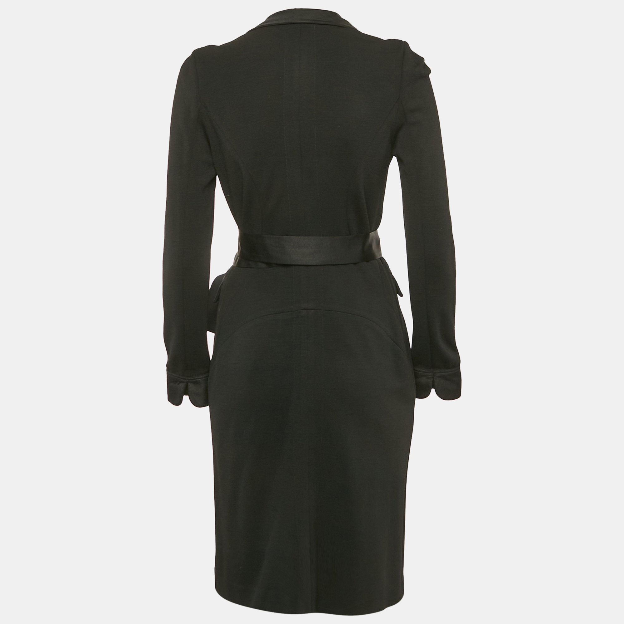 Diane Von Furstenberg Black Wool Mandilynn Wrap Dress S 