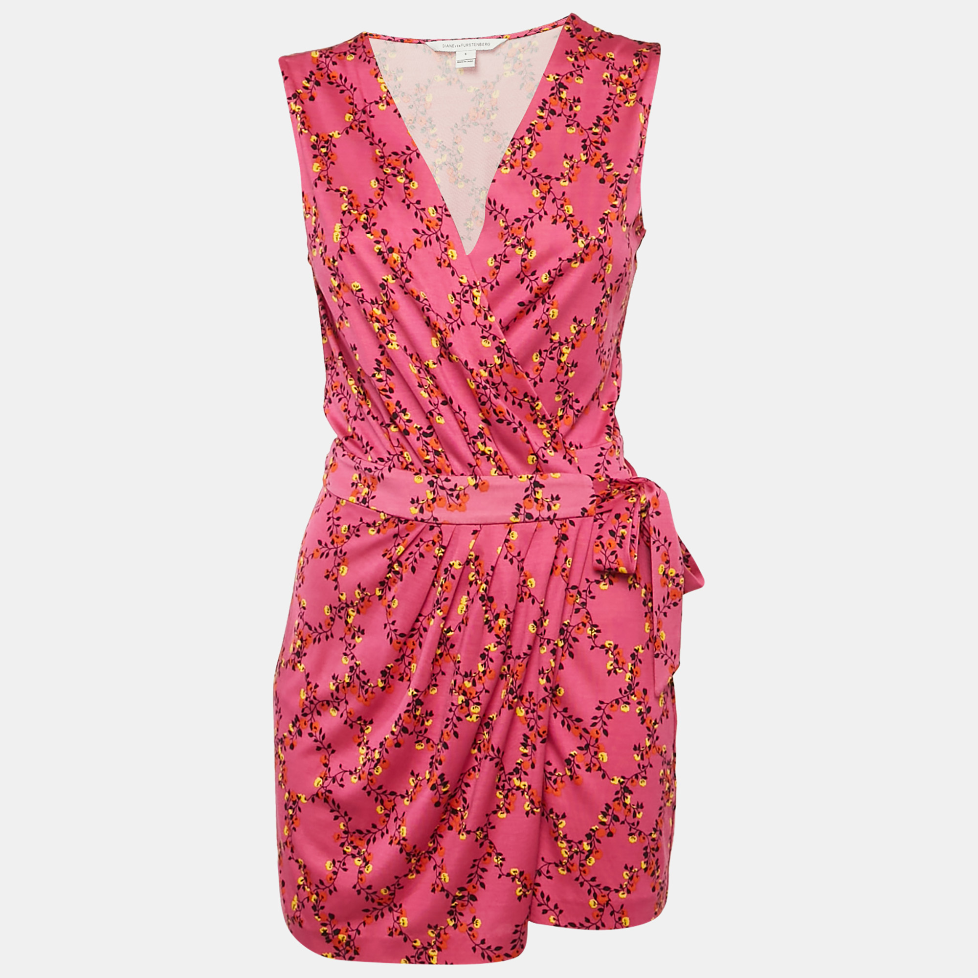 

Diane Von Furstenberg Pink Maeve Print Silk Jersey Wrap Playsuit M