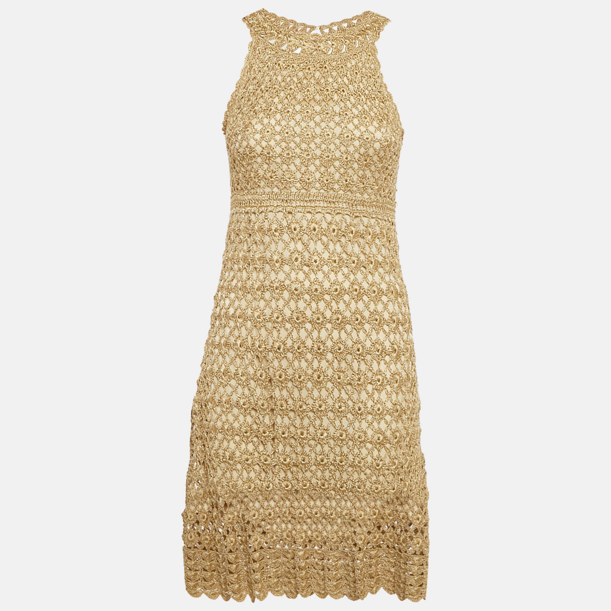 

Diane Von Furstenberg Beige Lurex Crochet Adie Dress S