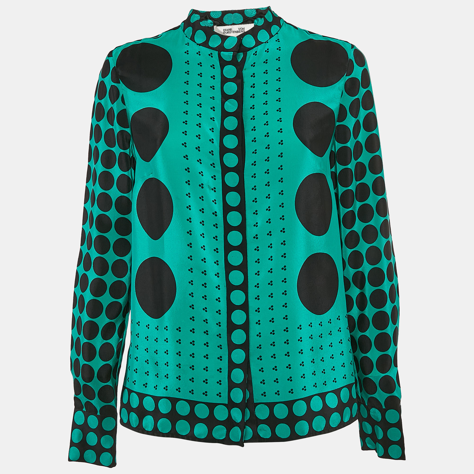 

Diane Von Furstenberg Green Dots Print Silk Shirt M