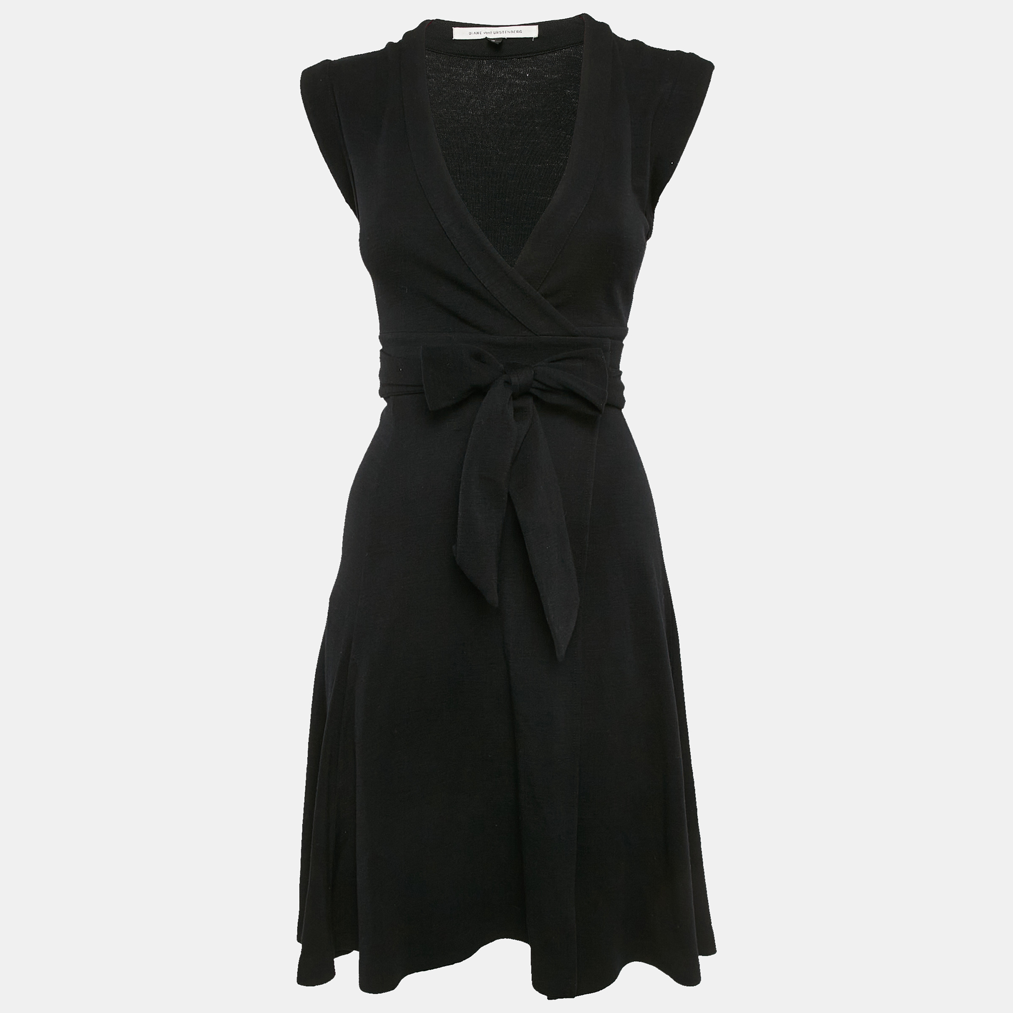 

Diane Von Furstenberg Black Wool Knit Wrap Dress S