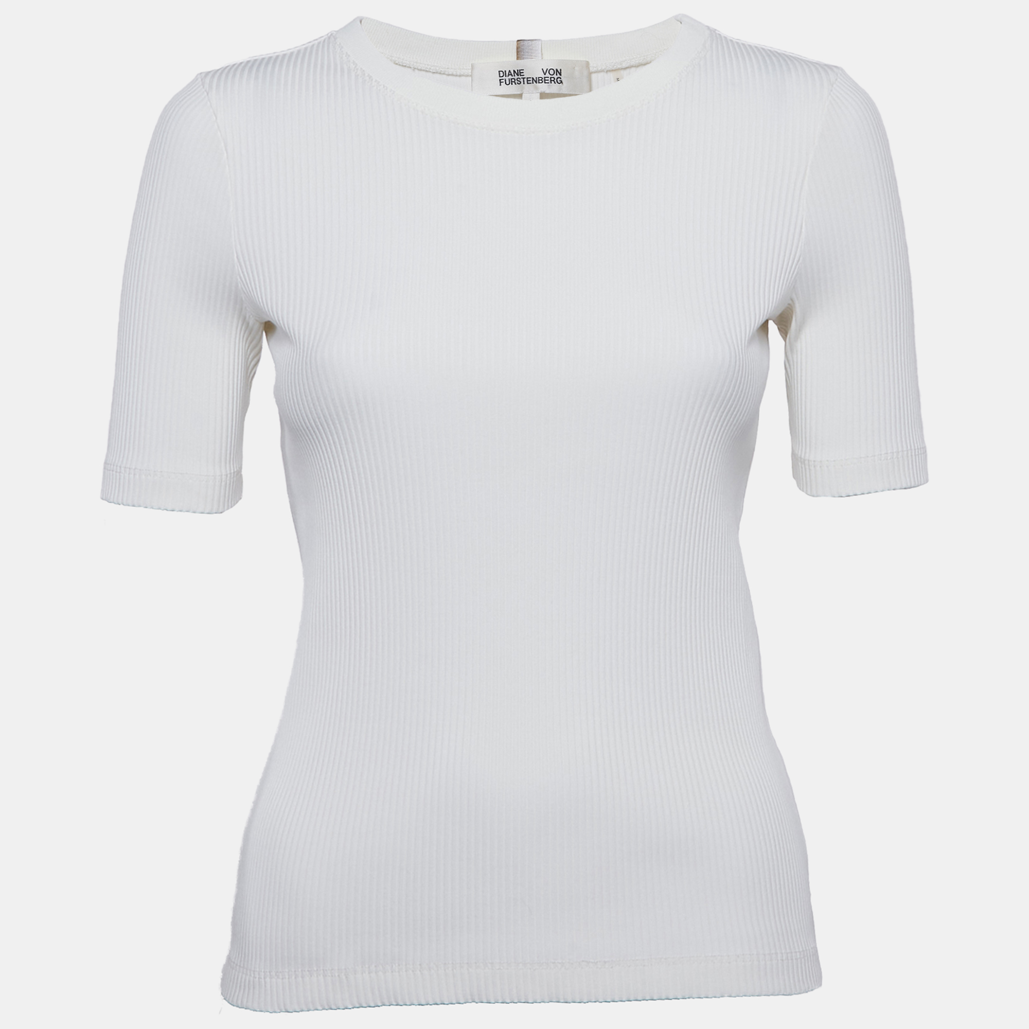 

Diane Von Furstenberg White Rib Knit T-Shirt S
