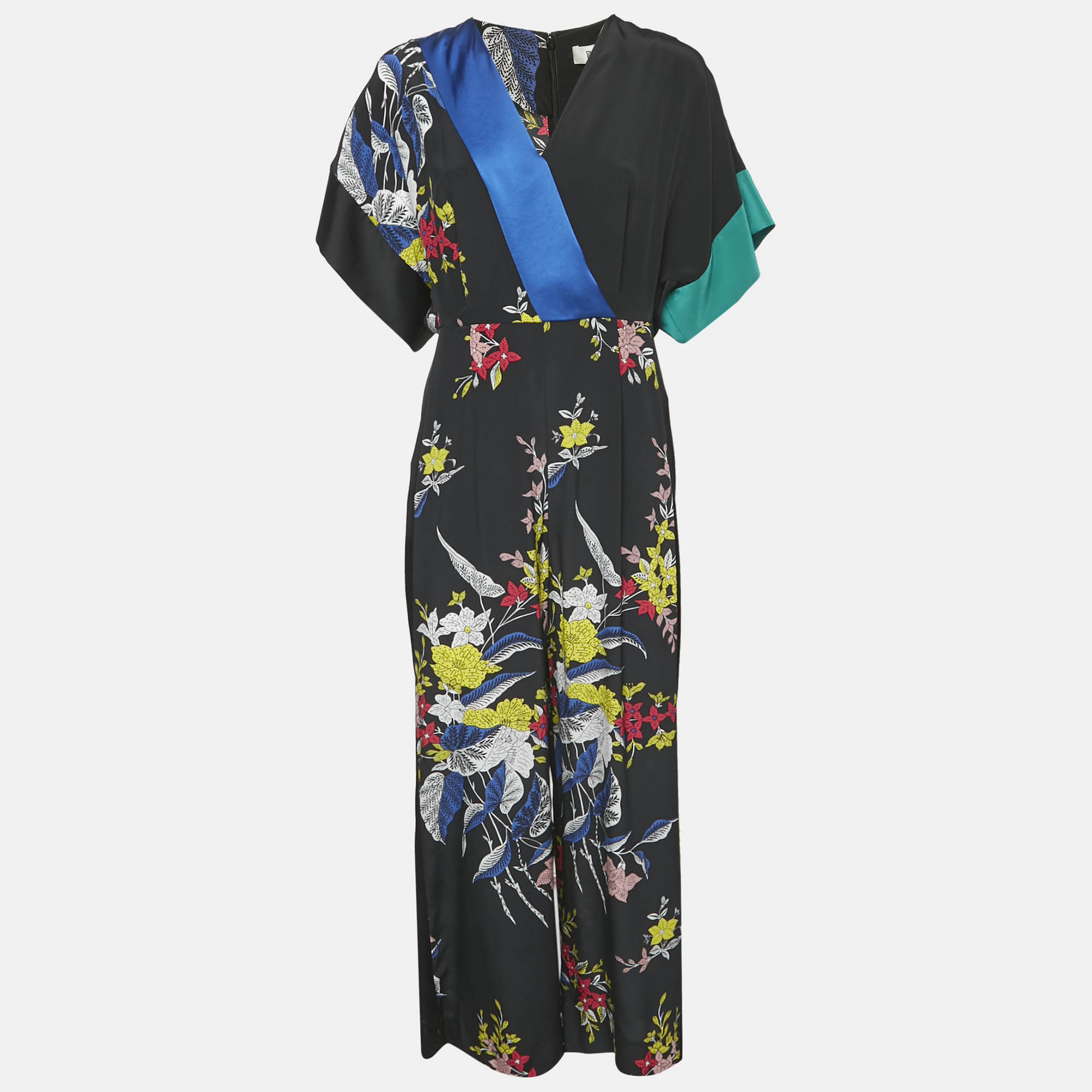 

Diane Von Furstenberg Black Floral Print Silk Jumpsuit M