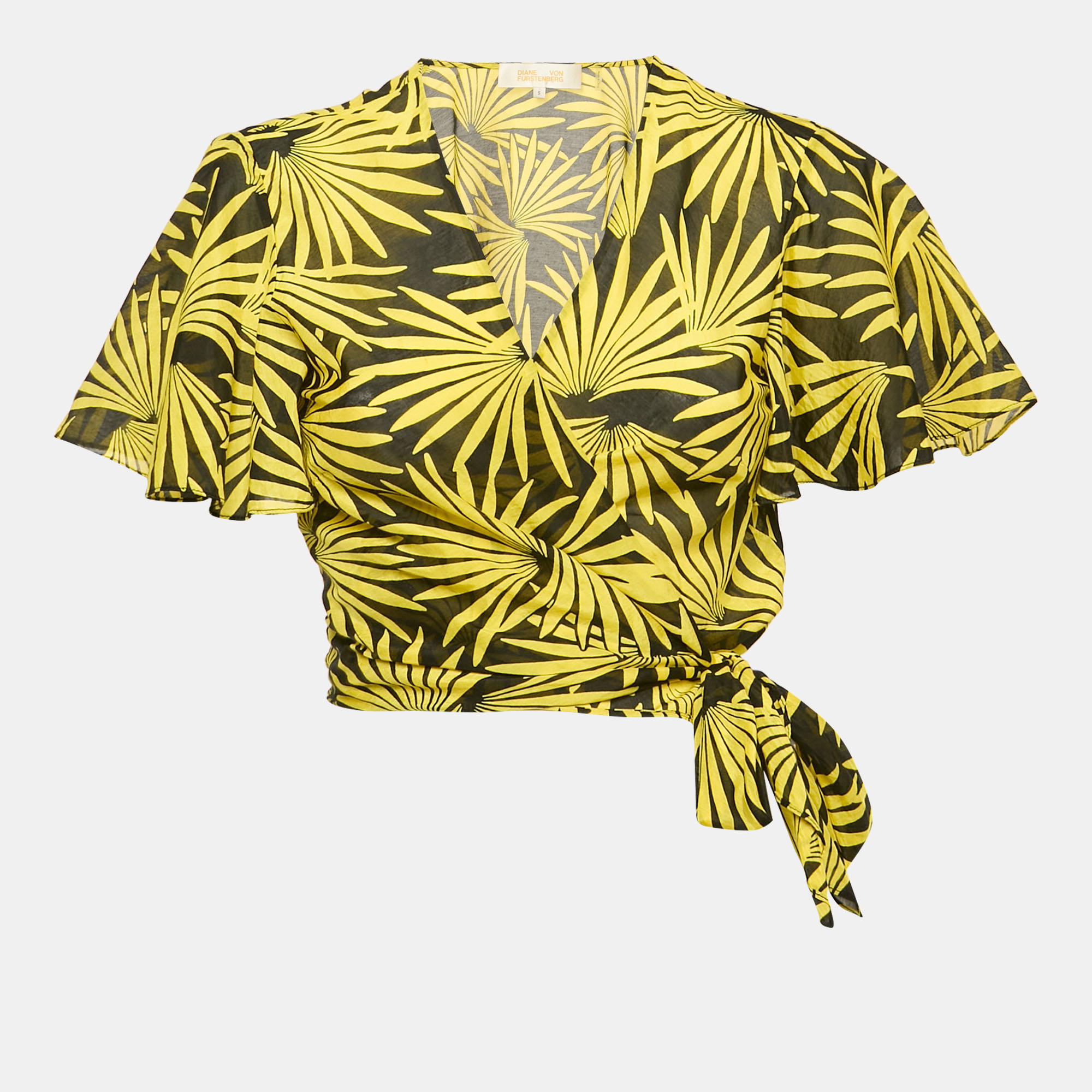 

Diane Von Furstenberg Yellow Printed Cotton & Silk Wrap Top S