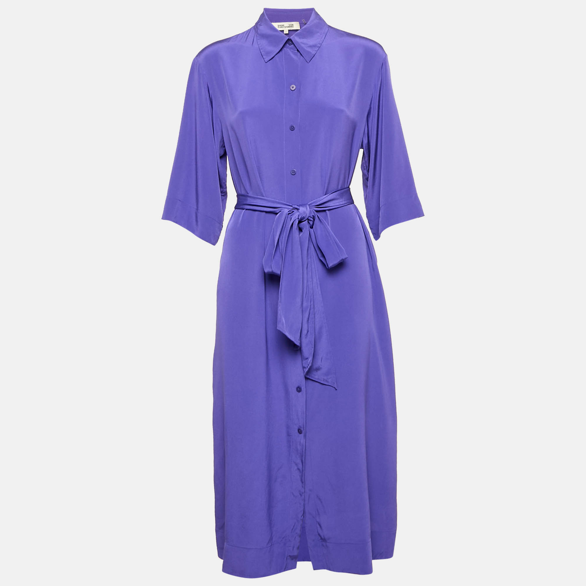 

Diane Von Furstenberg Purple Button Front Belted Midi Shirt Dress S