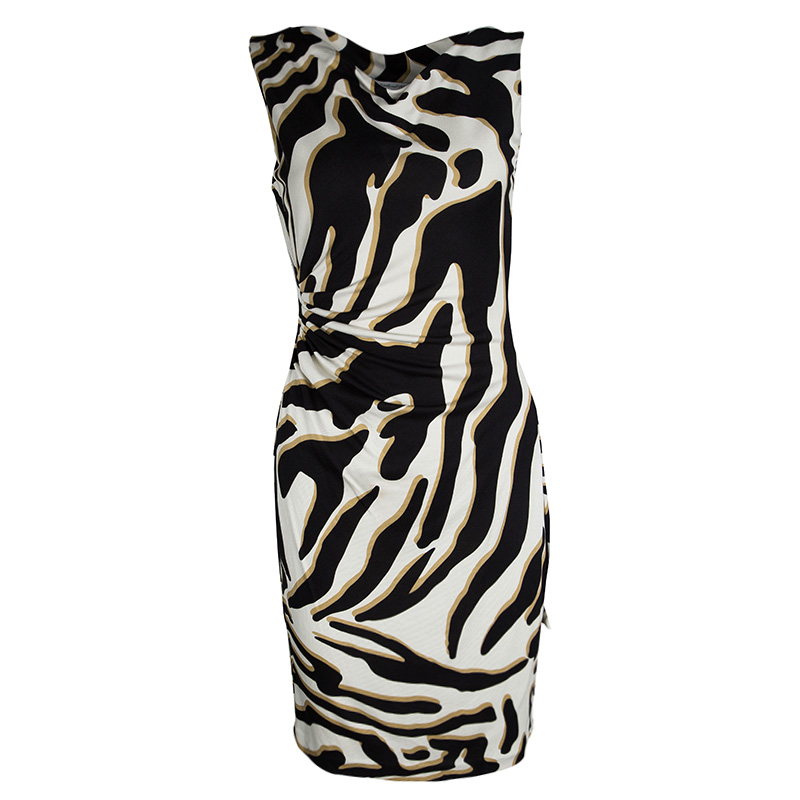 Pre Owned Diane Von Furstenberg Multicolor Printed Silk Ruched Sleeveless Glasmary Dress S