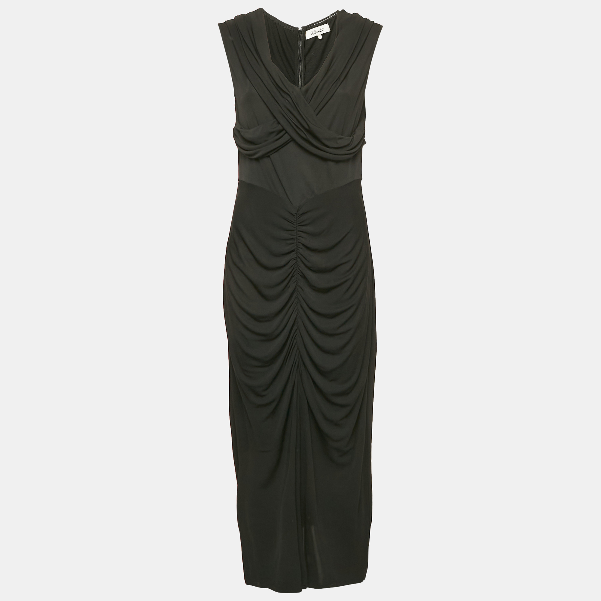 

Diane Von Furstenberg Black Jersey Ruched Midi Dress L
