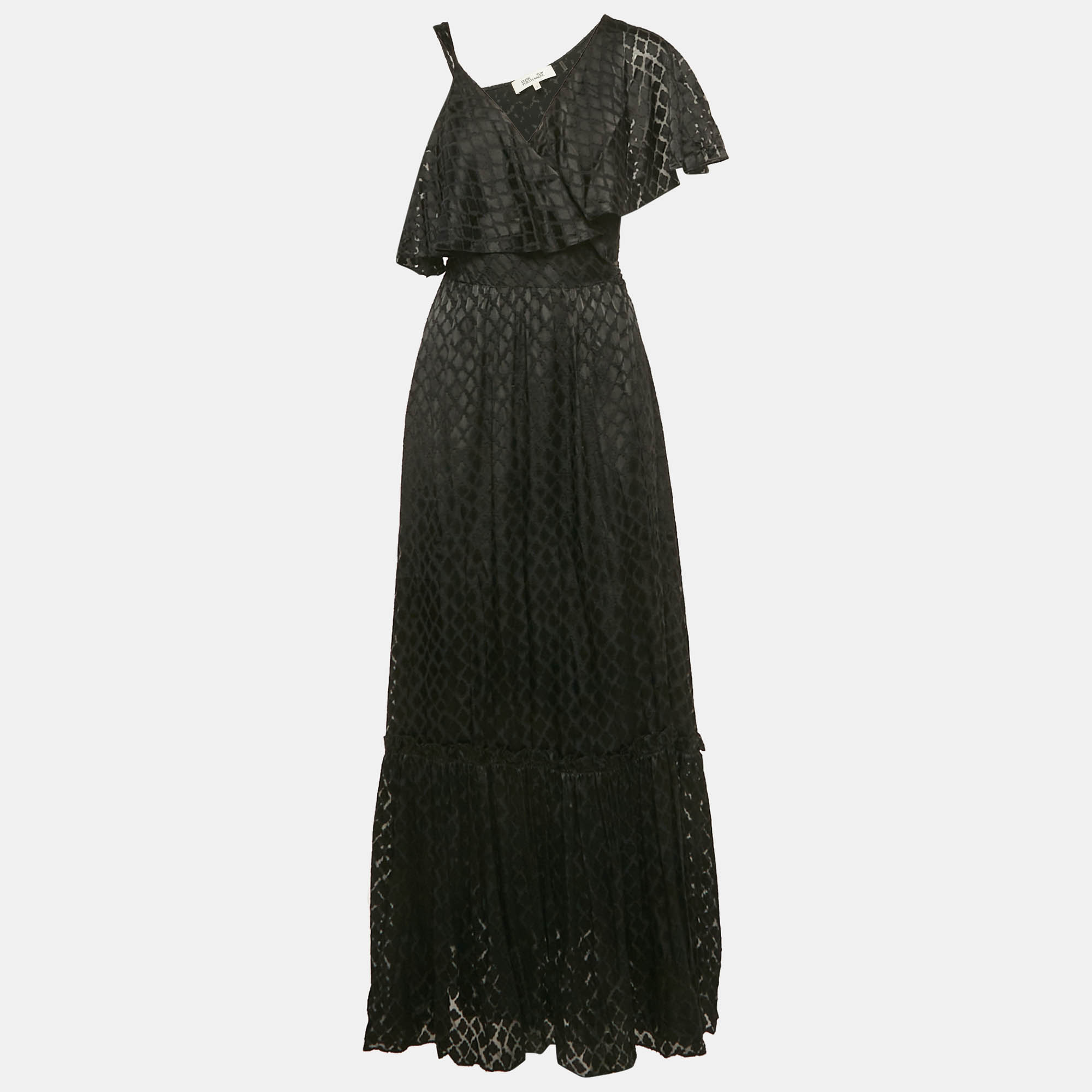 

Diane Von Furstenberg Black Chiffon Dobby Wrap Dress S