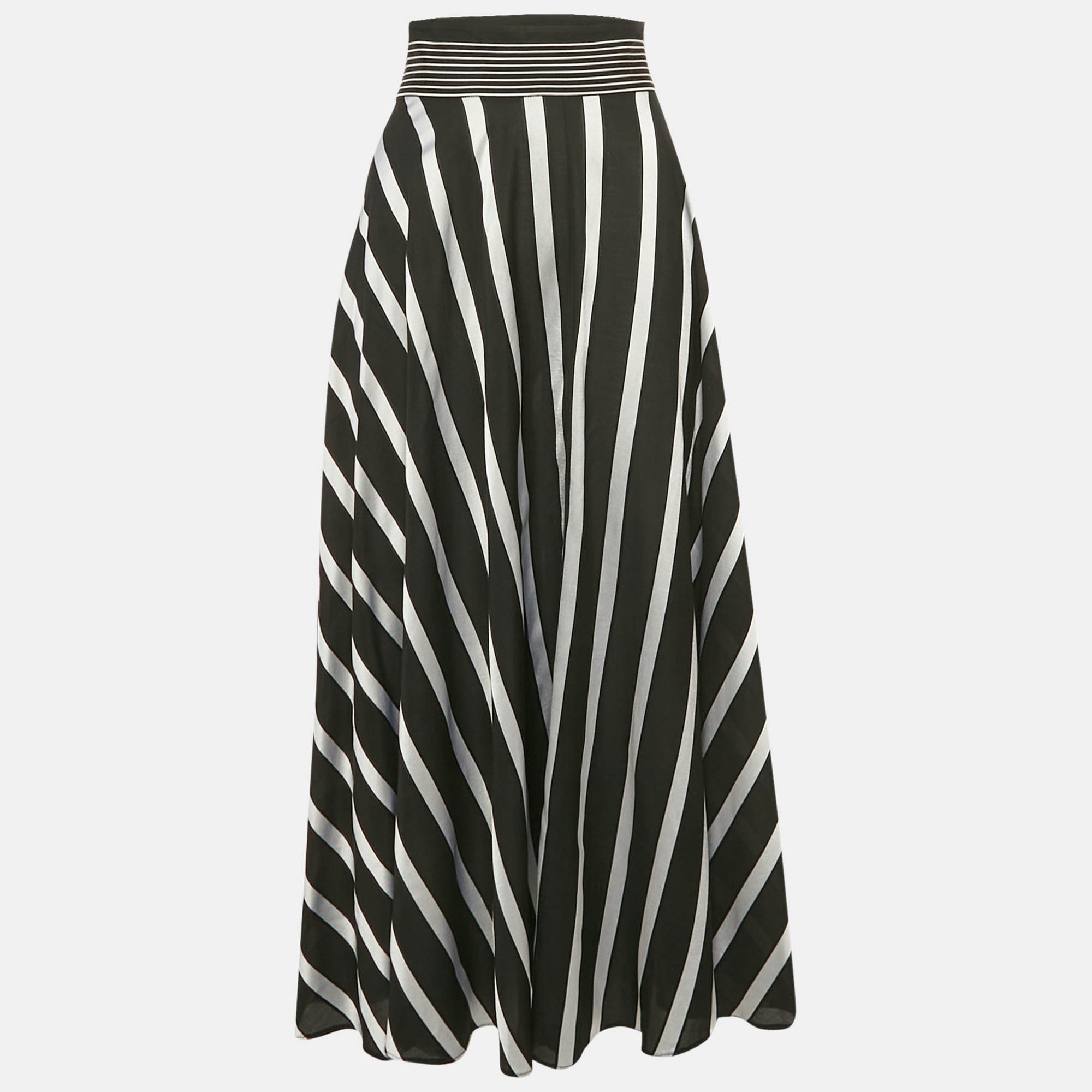 

Diane Von Furstenberg Black Striped Jacquard Crepe Maxi Skirt L