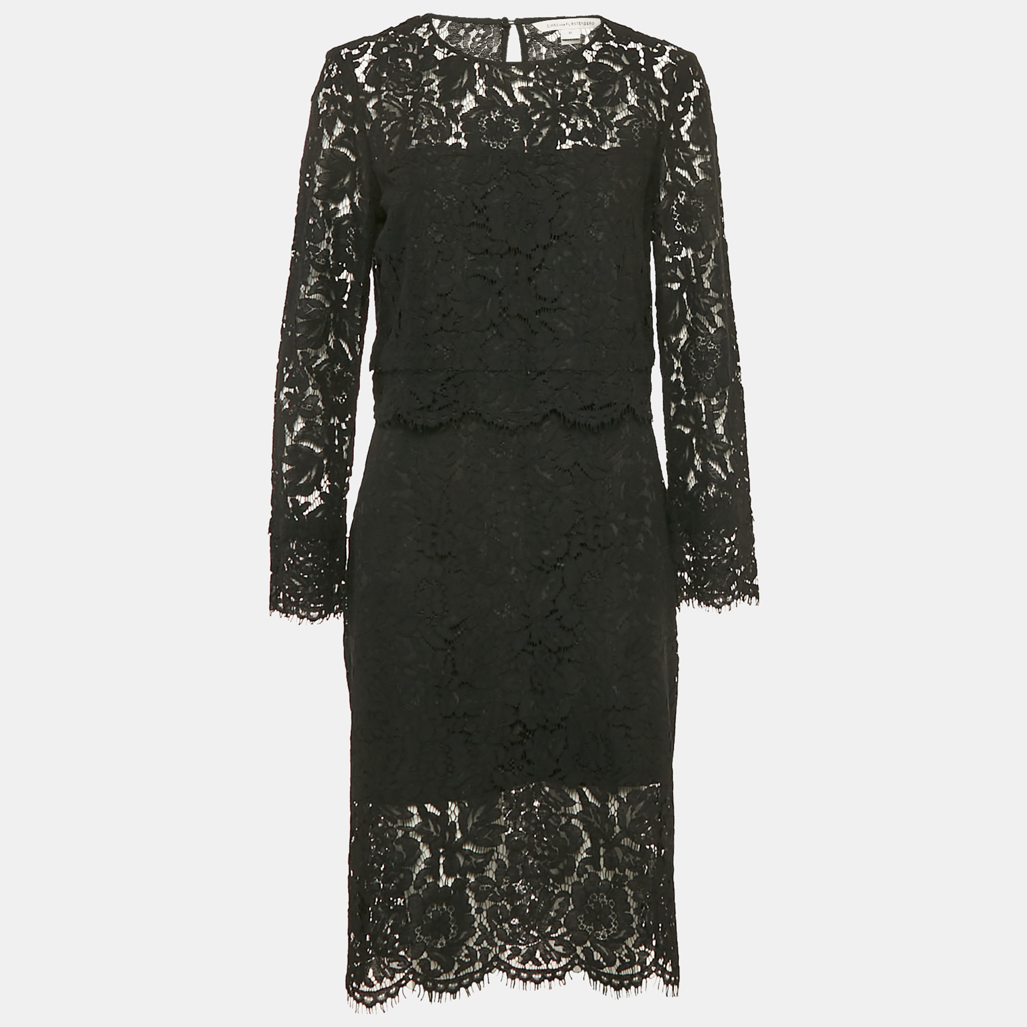 

Diane Von Furstenberg Black Lace Yeva Top and Skirt Set L