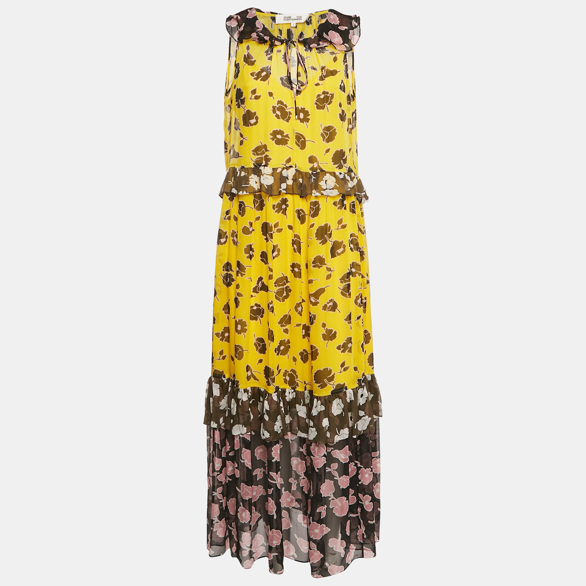 

Diane von Furstenberg Yellow Floral Print Silk Long Dress S