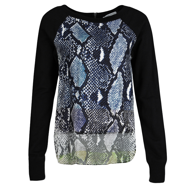 Diane Von Furstenberg Black Python Print Raglan Sleeve Lisha Sweatshirt S