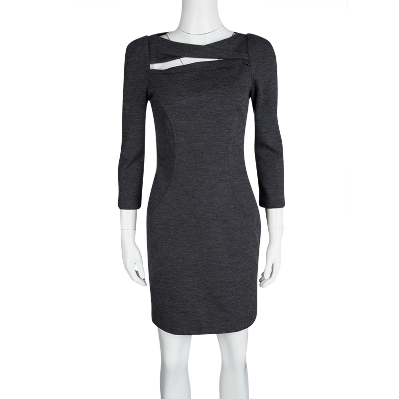 

Diane Von Furstenberg Grey Wool Cutout Detail Slashed Arita Dress