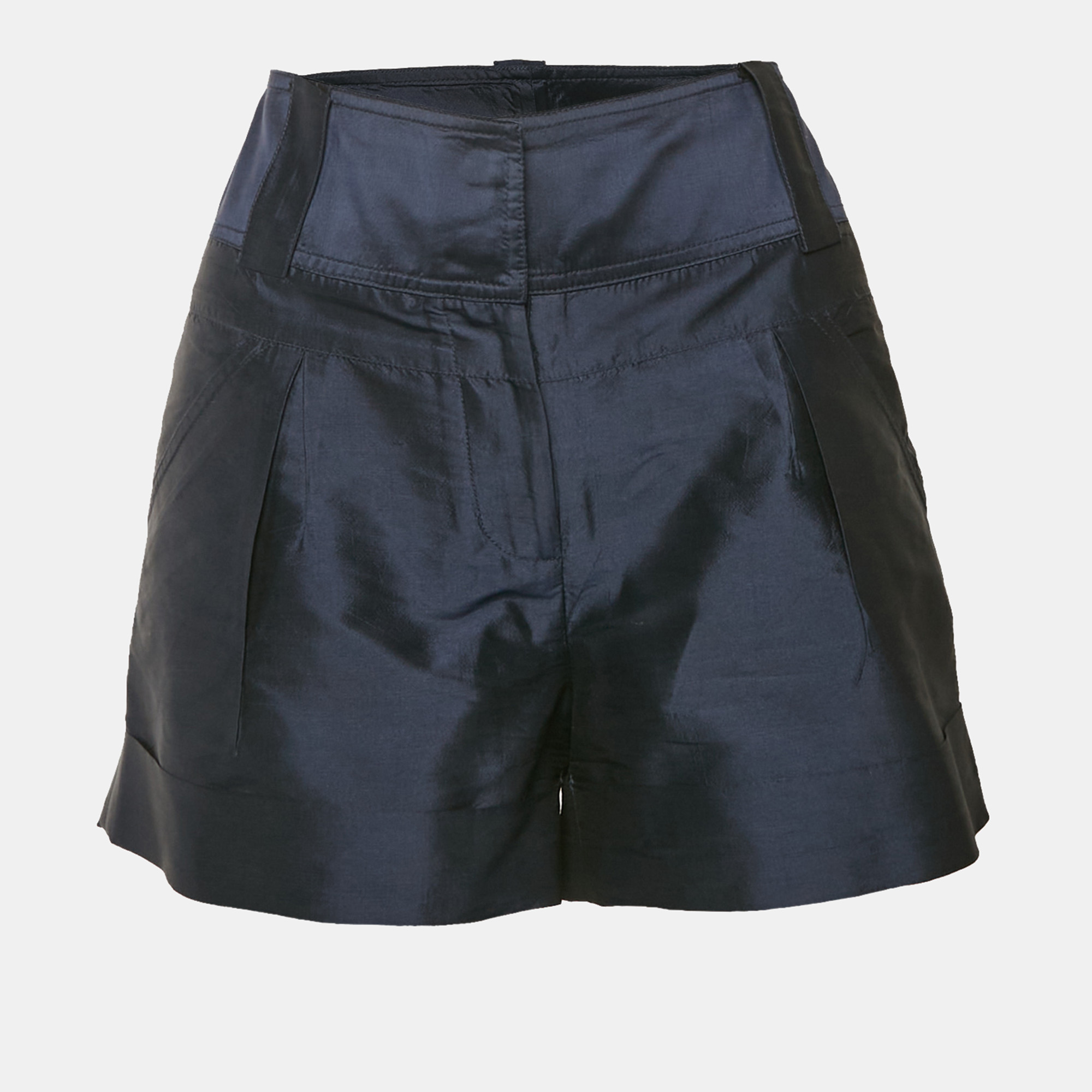 Pre-owned Diane Von Furstenberg Navy Blue Silk Shorts M
