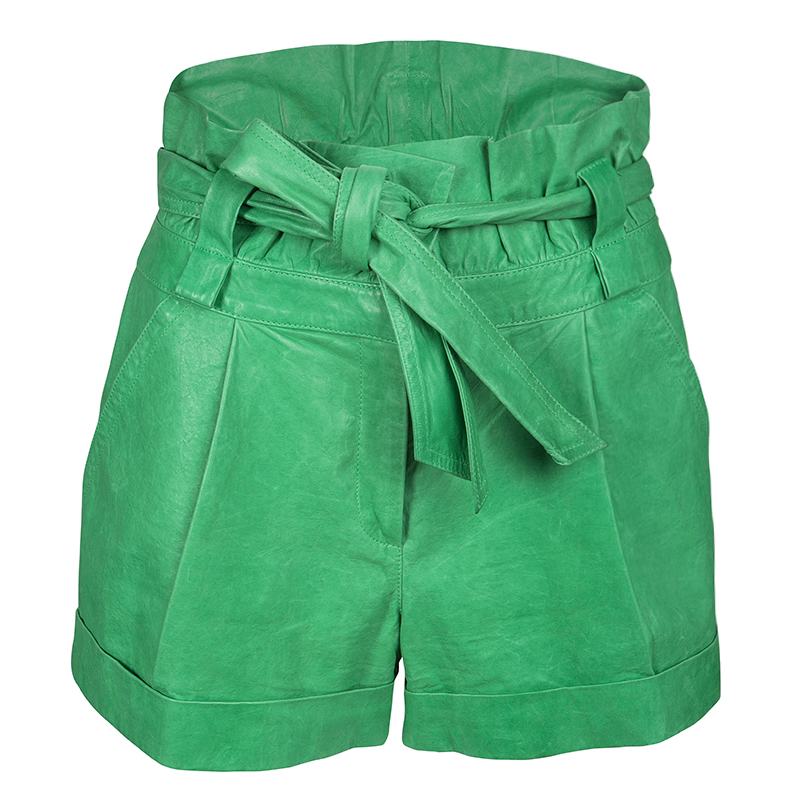 Diane Von Furstenberg Resort'10 Green Leather Belted Chelo Shorts M