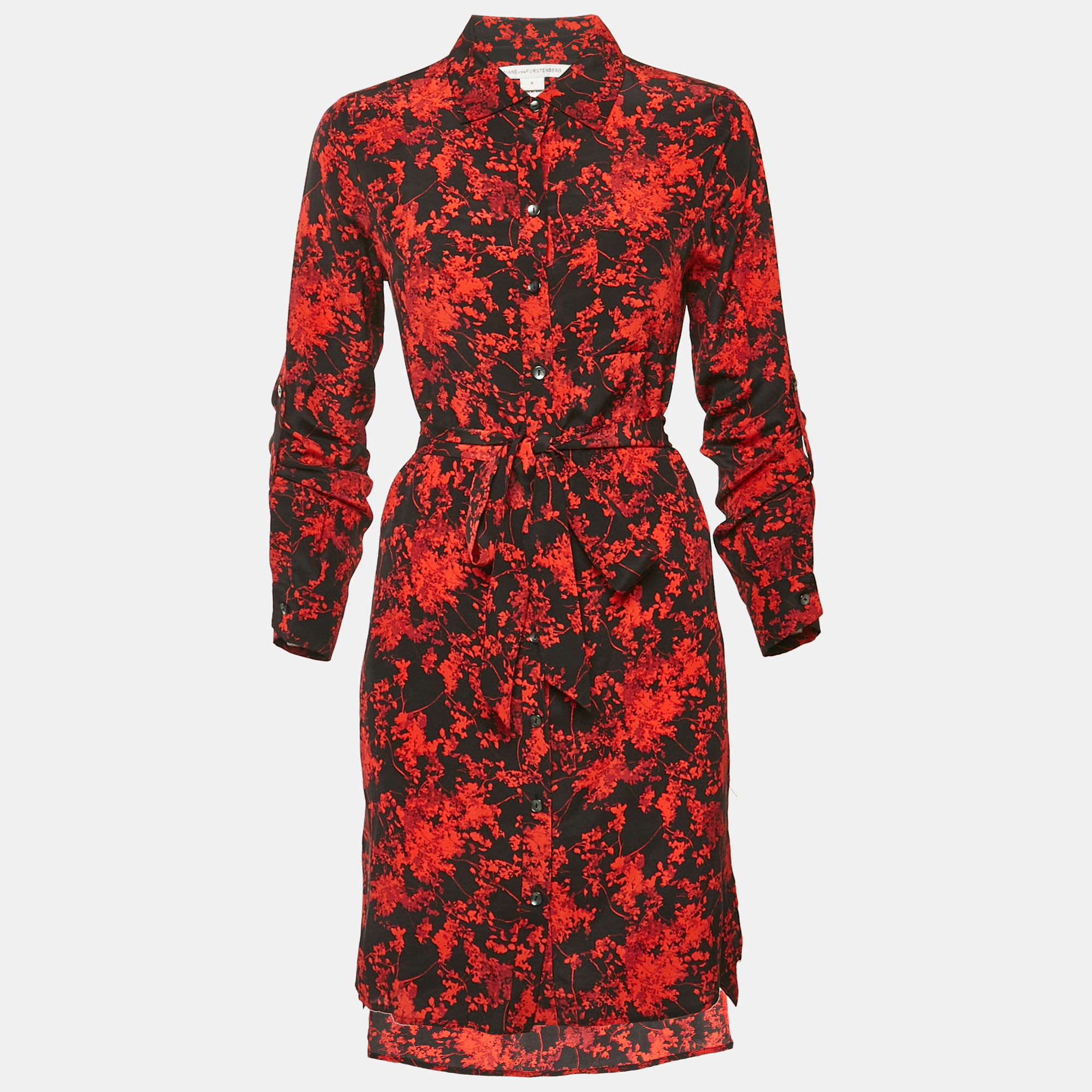 Pre-owned Diane Von Furstenberg Black/red Printed Silk Prita Dress M