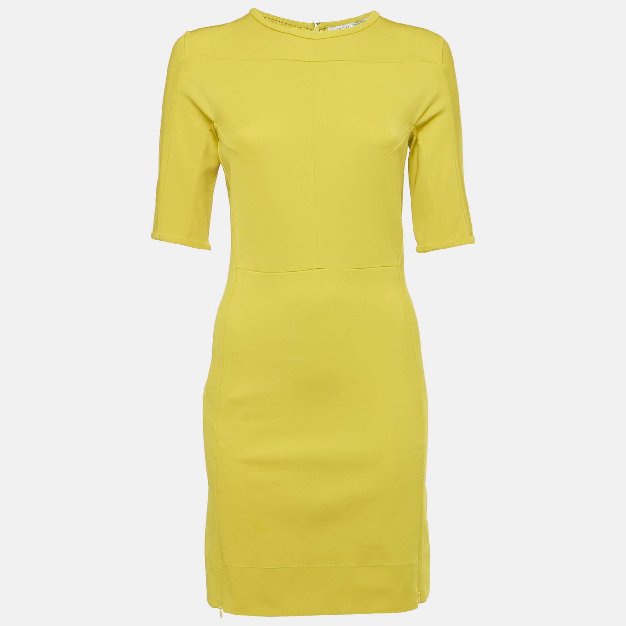 Pre-owned Diane Von Furstenberg Acid Yellow Jersey Oka Sheath Dress M