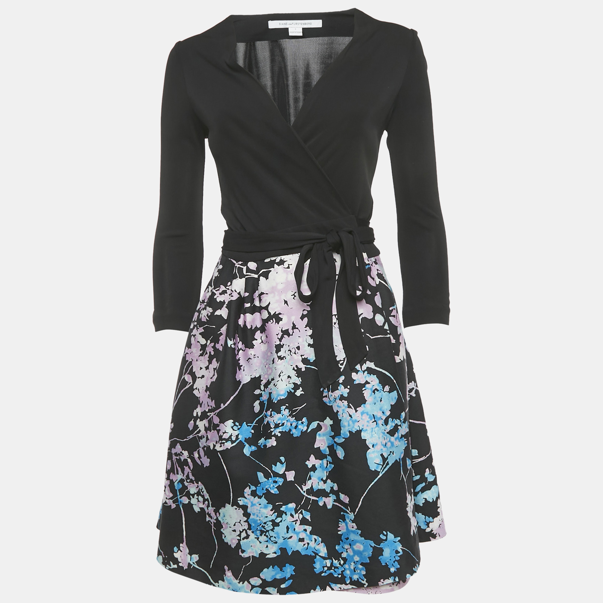 

Diane Von Furstenberg Black Floral Print Jersey and Crepe Valerie Dress S