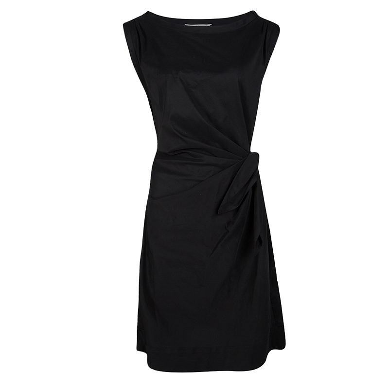 Pre Owned Diane Von Furstenberg Black Tie Detail Draped Sleeveless Della Dress XL