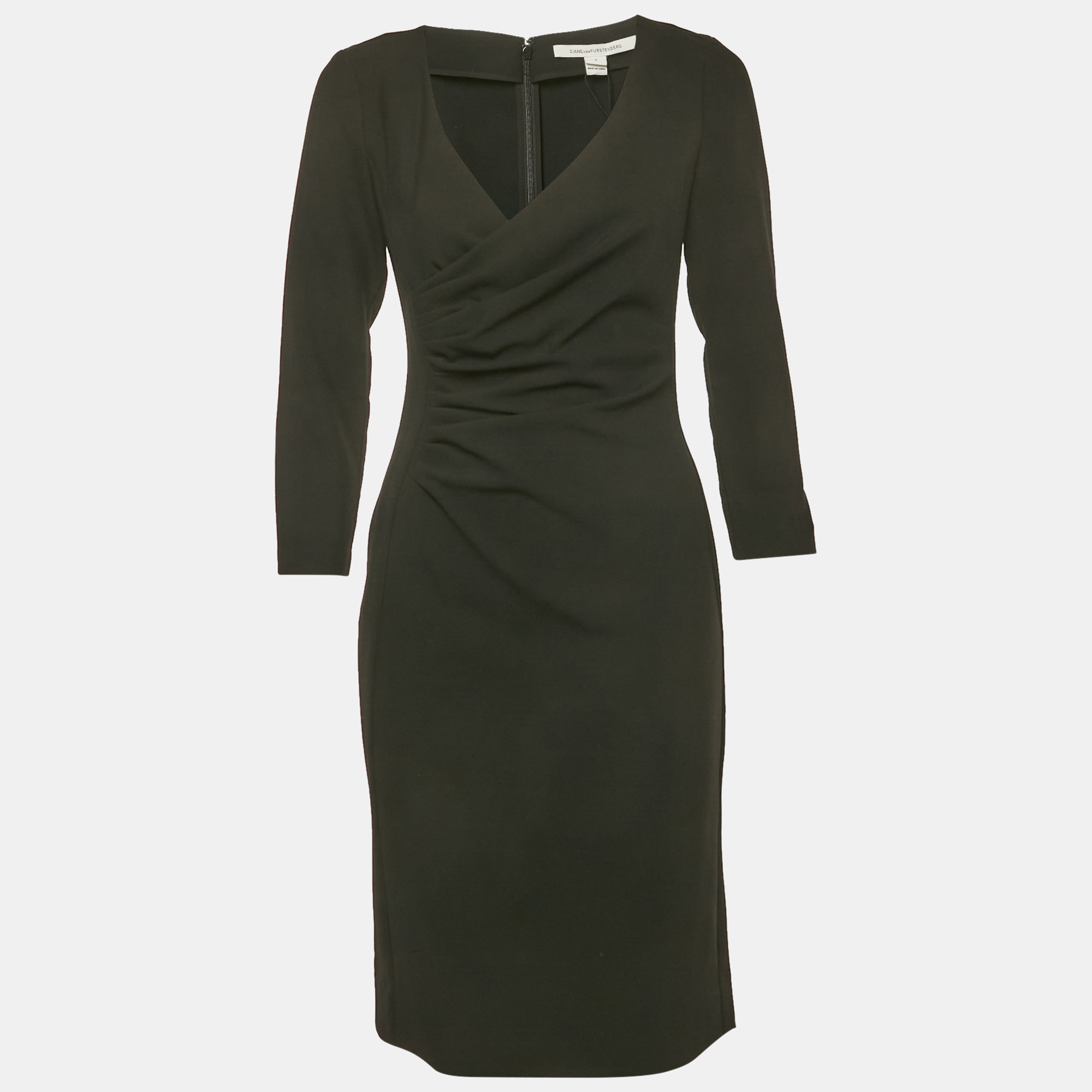 Pre-owned Diane Von Furstenberg Black Stretch Crepe Draped Elliana Dress S