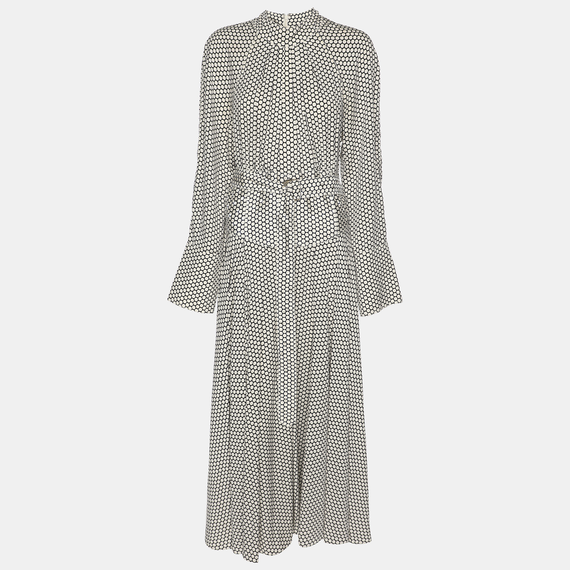 

Diane Von Furstenberg White/Black Dot Print Stretch Silk Belted Maxi Dress XL