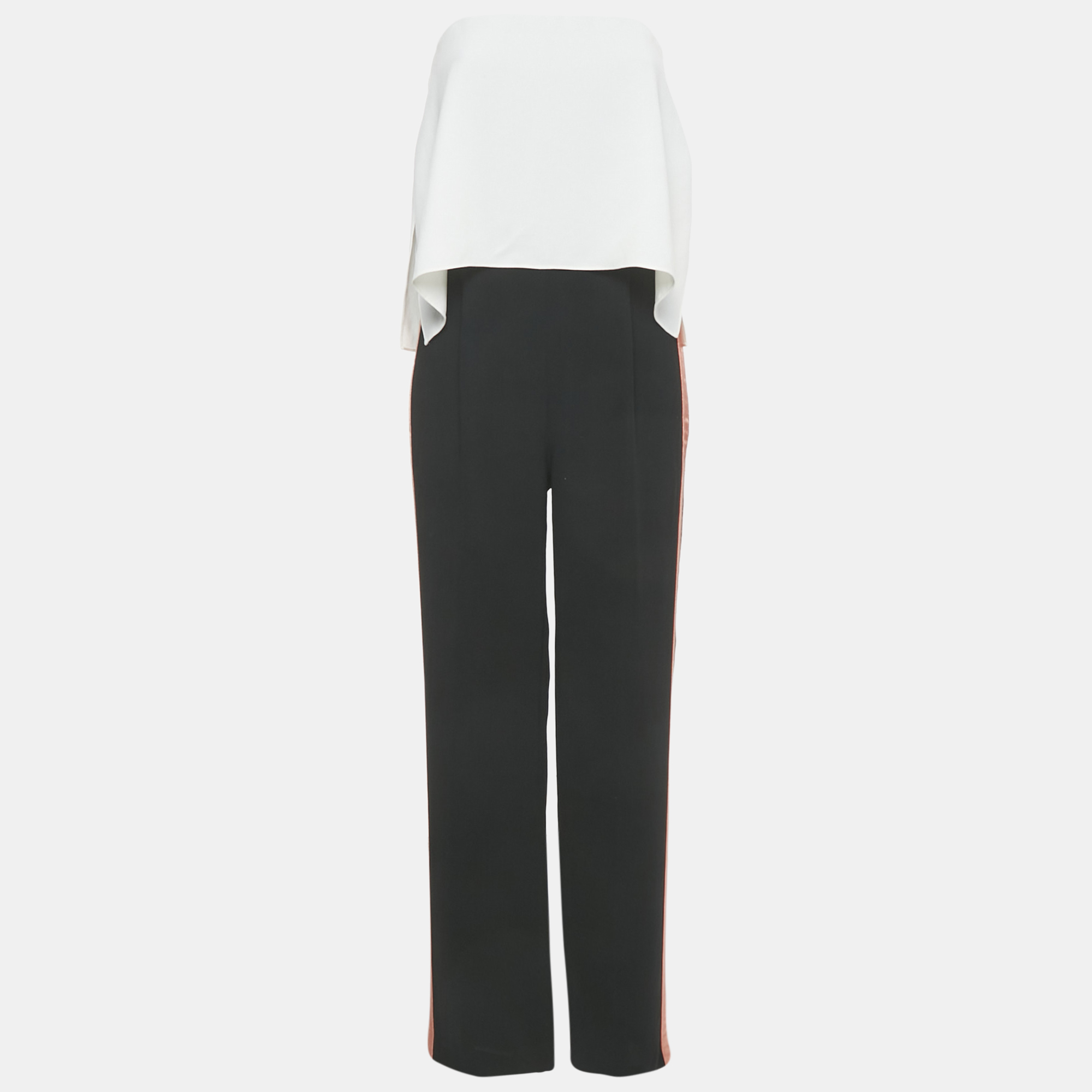 Pre-owned Diane Von Furstenberg Black/white Crepe Strapless Side Tape Jumpsuit S