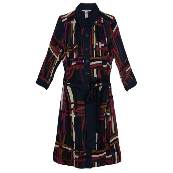 Pre Owned Diane Von Furstenberg 'Calzare' Geometric Print Shirt Dress L