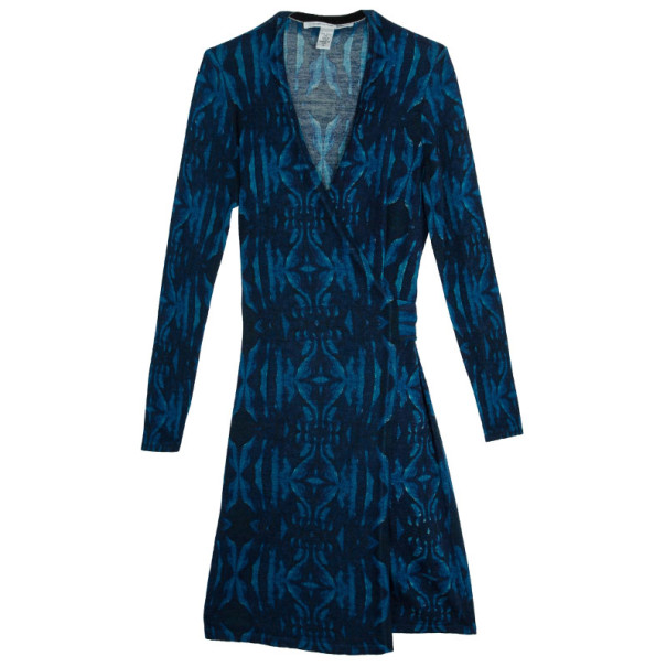 Pre Owned Diane Von Furstenberg Navy 'Linda' Printed Wrap Dress M