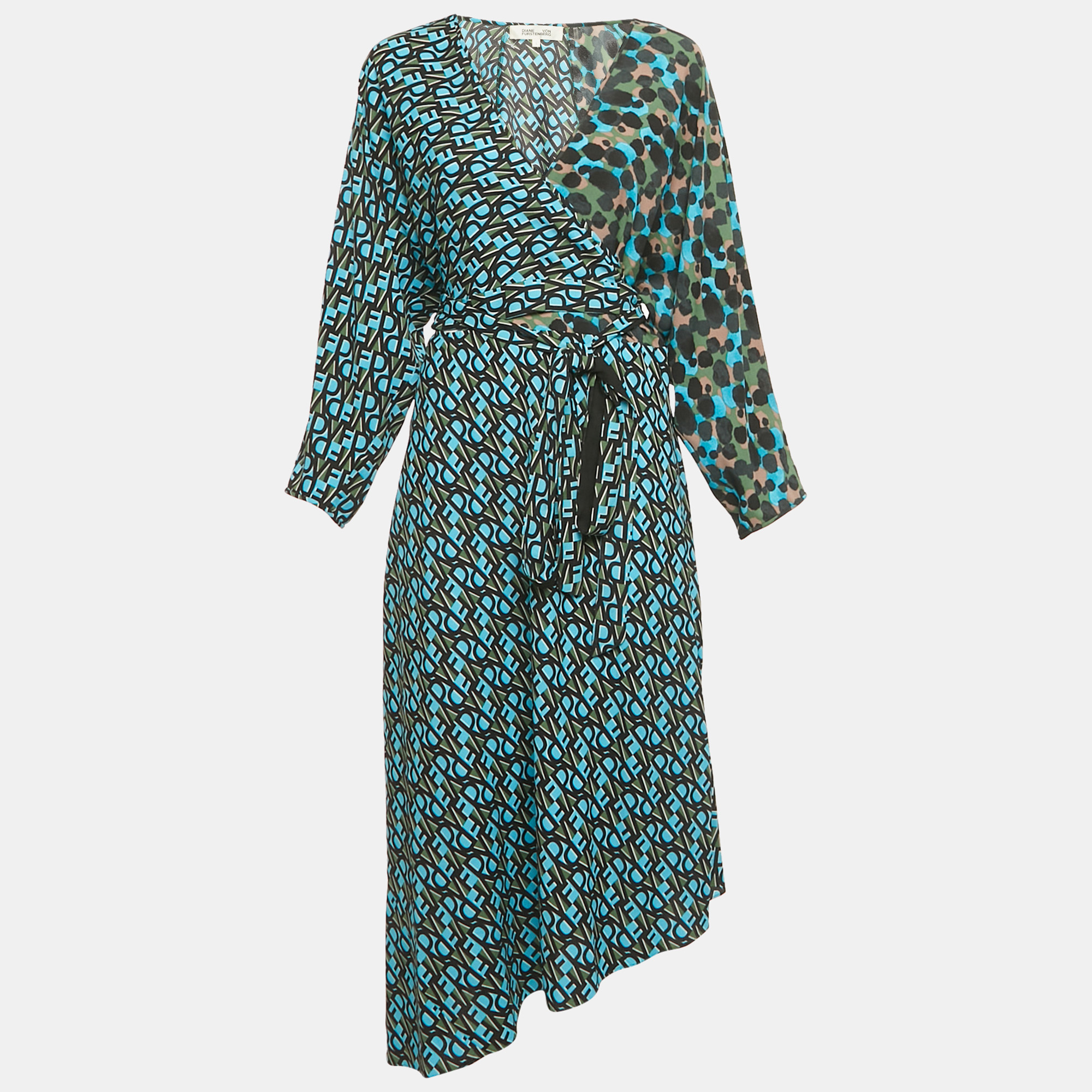 

Diane Von Furstenberg Blue Printed Crepe Wrap Effect Eloise Midi Dress L